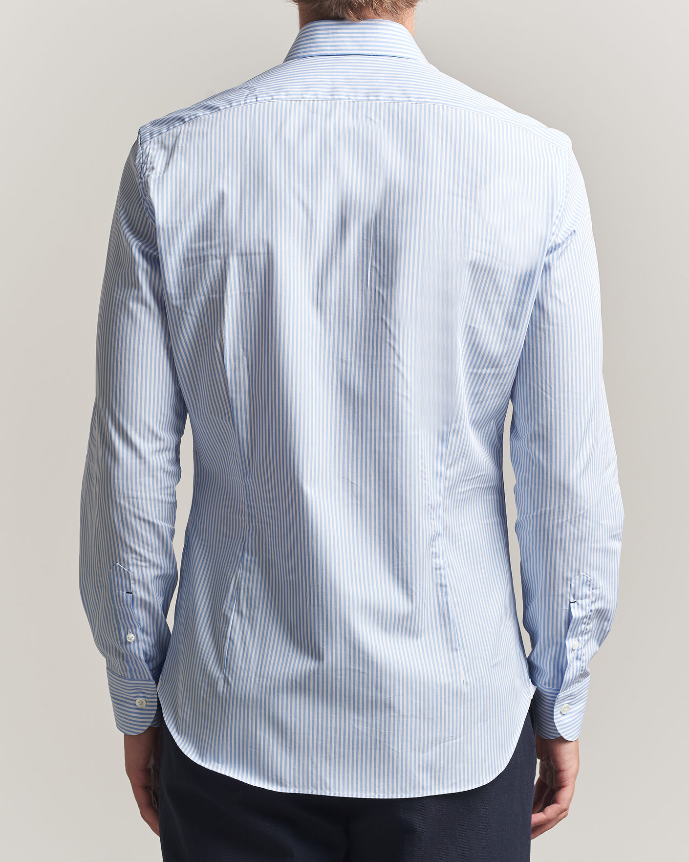 Heren | Overhemden | Mazzarelli | Soft Cotton Popeline Shirt Light Blue Stripe