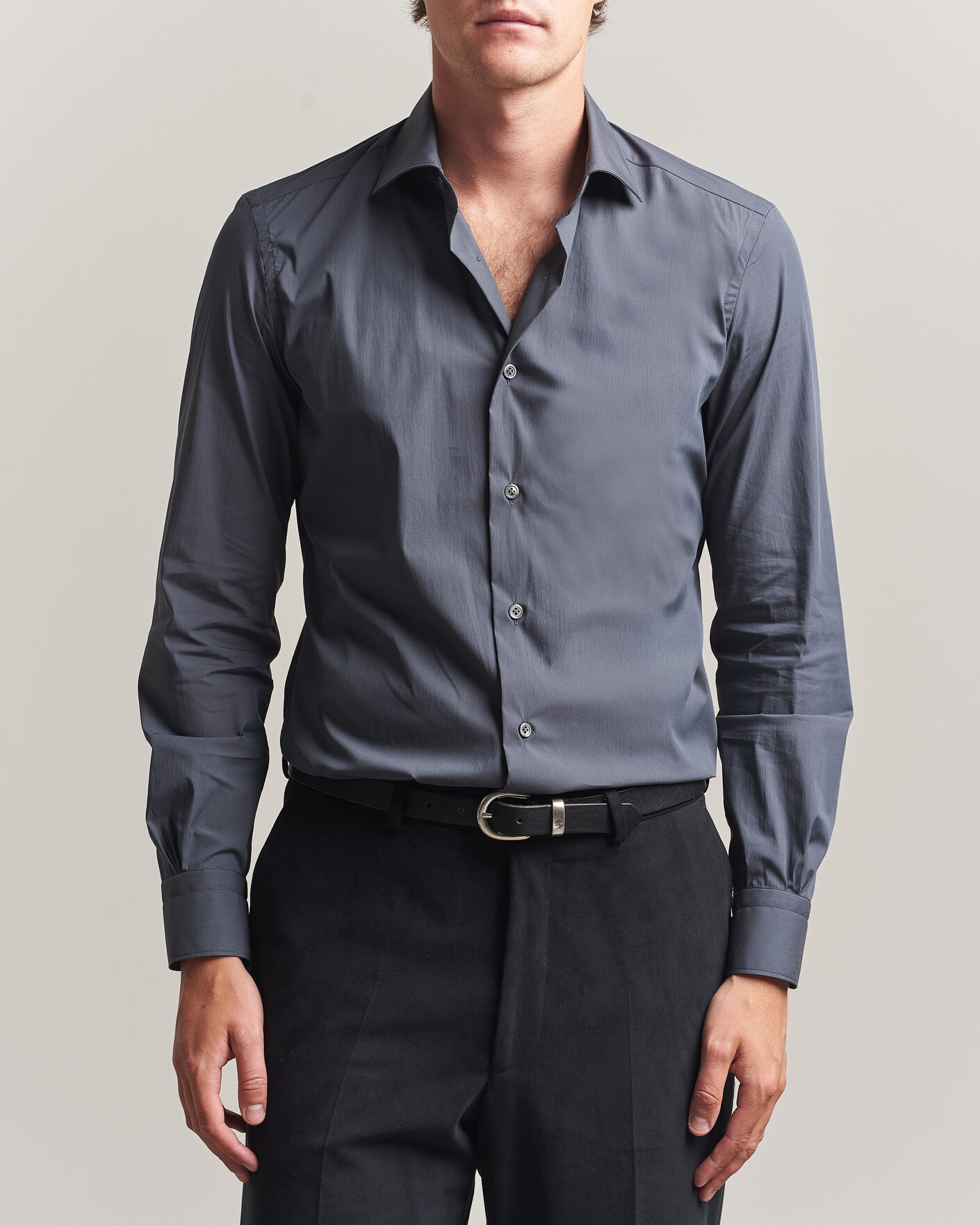 Heren | Overhemden | Mazzarelli | Soft Cotton Popeline Shirt Grey