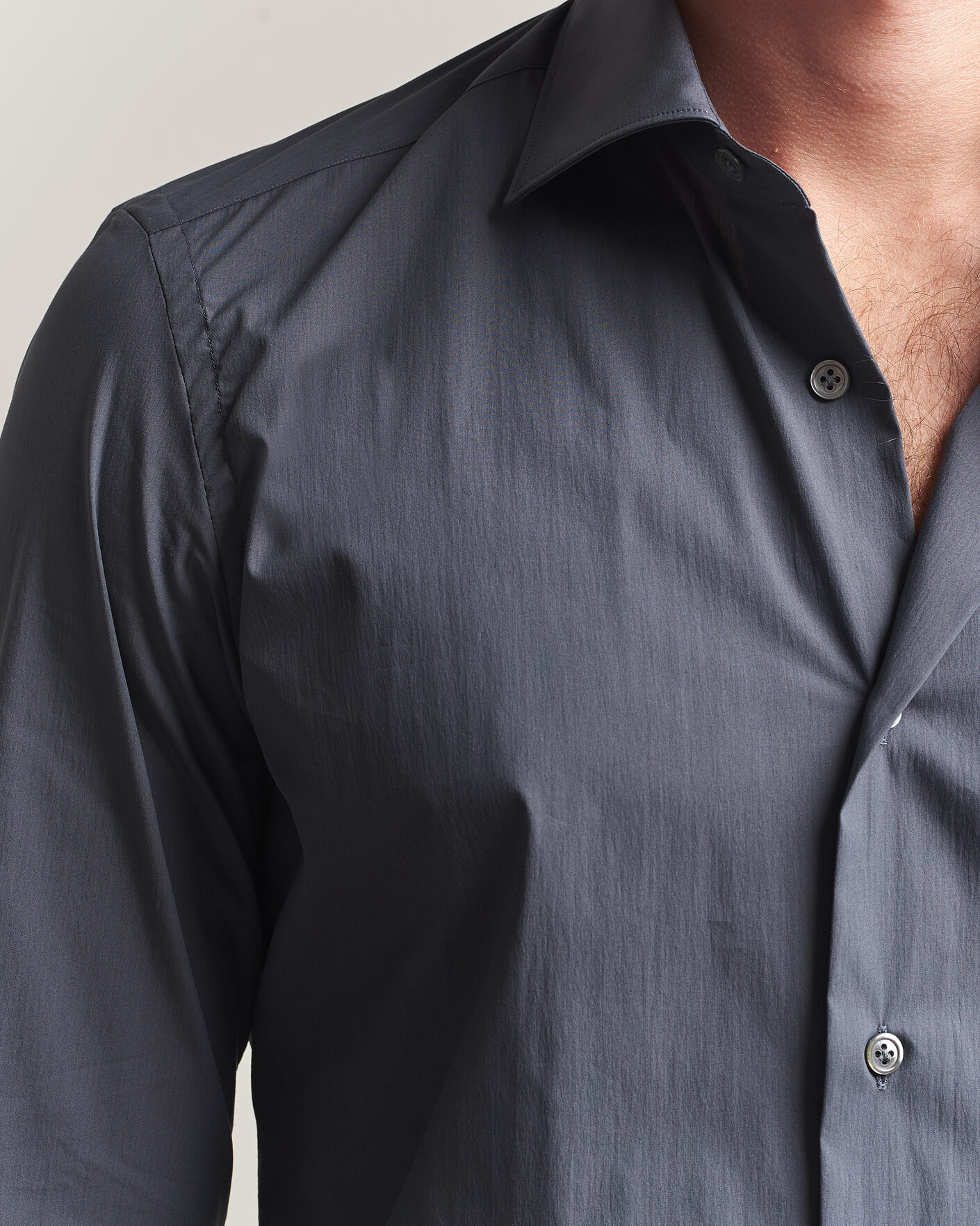 Heren | Overhemden | Mazzarelli | Soft Cotton Popeline Shirt Grey