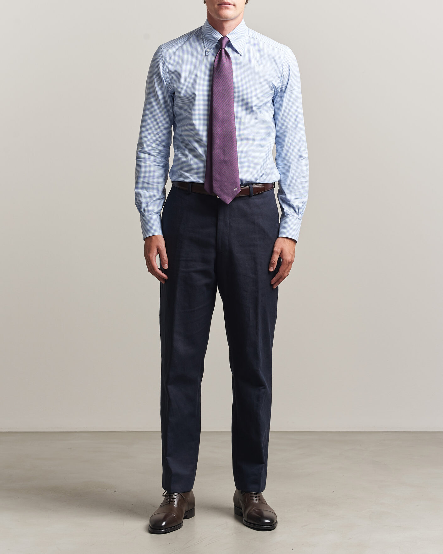 Heren | Overhemden | Mazzarelli | Soft Oxford Button Down Shirt Light Blue Check