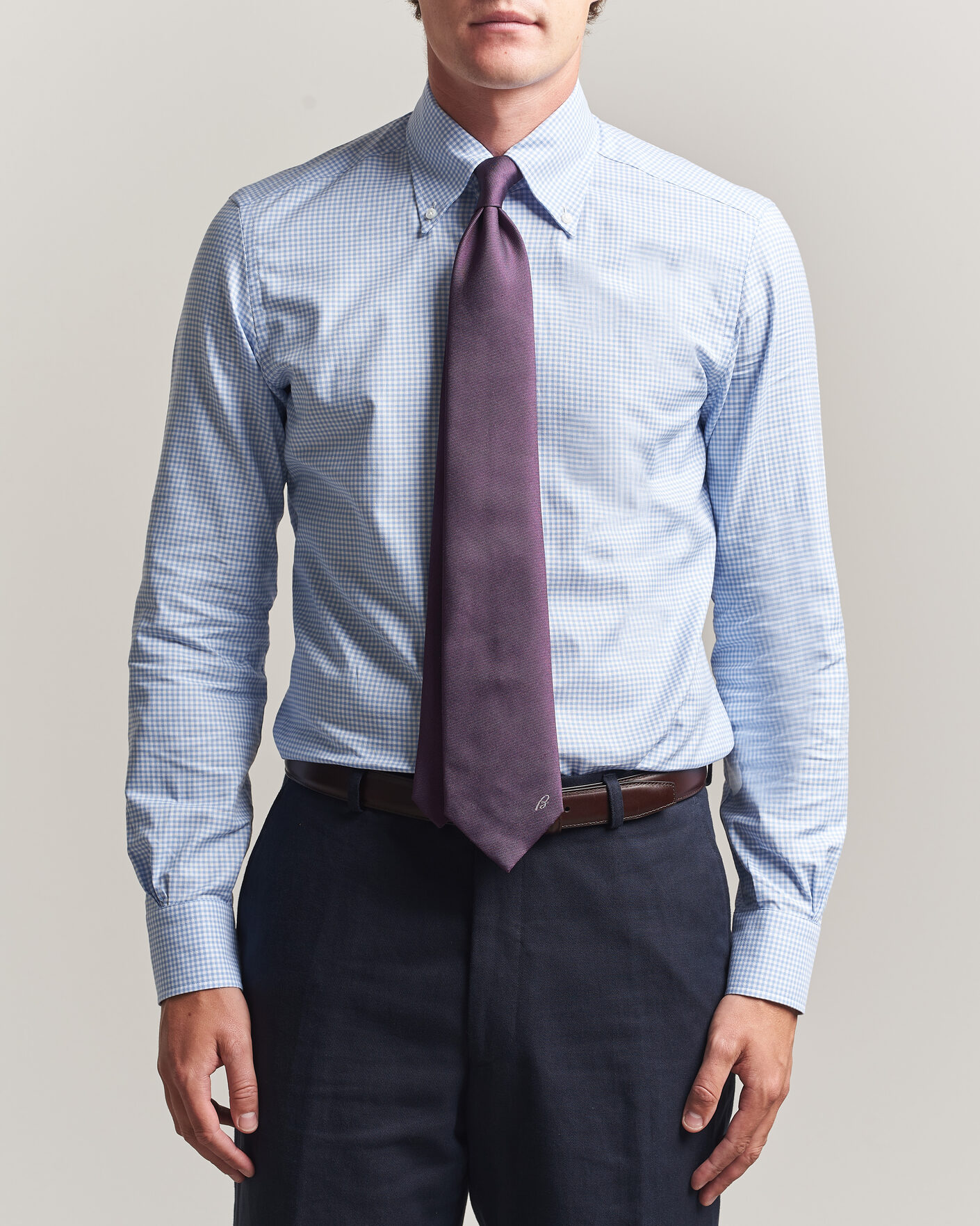 Heren | Overhemden | Mazzarelli | Soft Oxford Button Down Shirt Light Blue Check