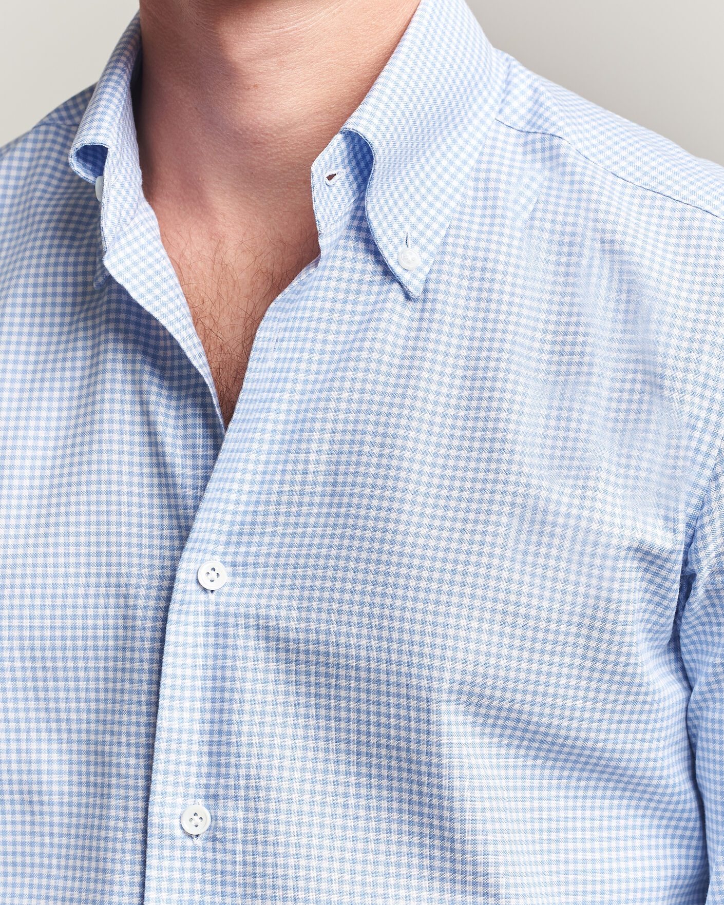 Heren | Overhemden | Mazzarelli | Soft Oxford Button Down Shirt Light Blue Check