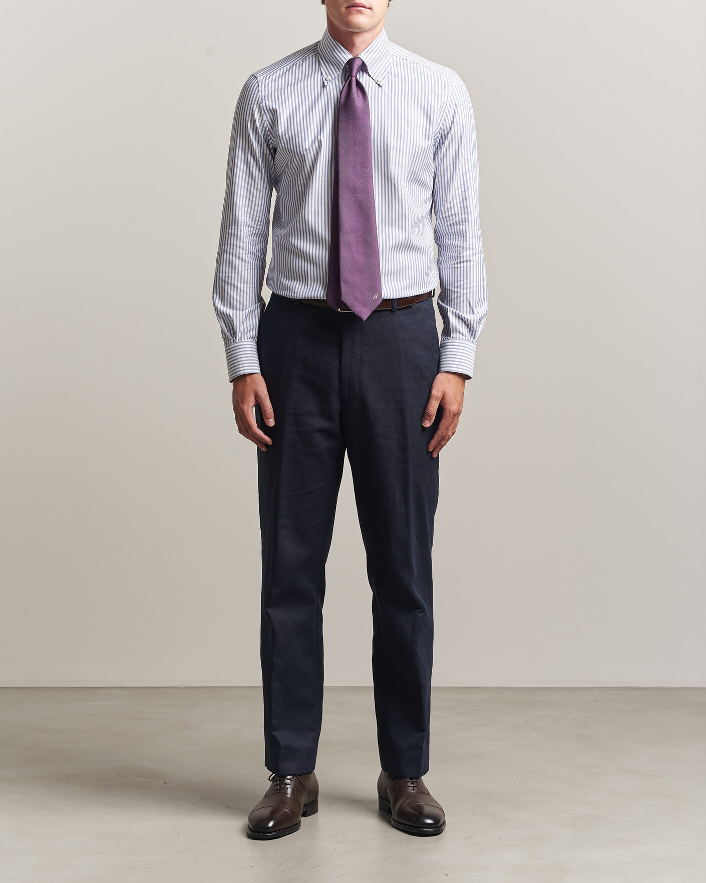 Heren | Overhemden | Mazzarelli | Soft Oxford Button Down Shirt Blue Stripe
