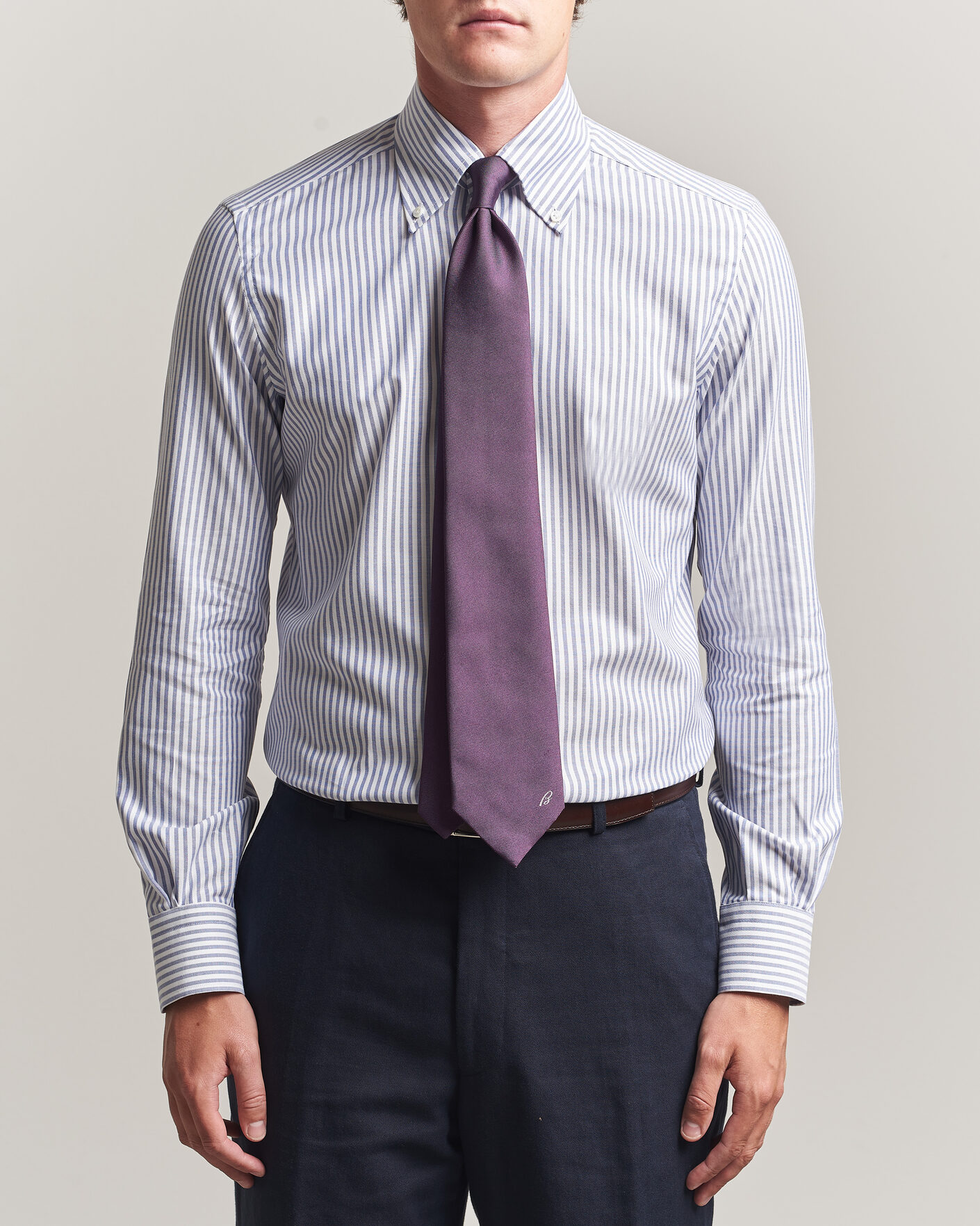 Heren | Overhemden | Mazzarelli | Soft Oxford Button Down Shirt Blue Stripe