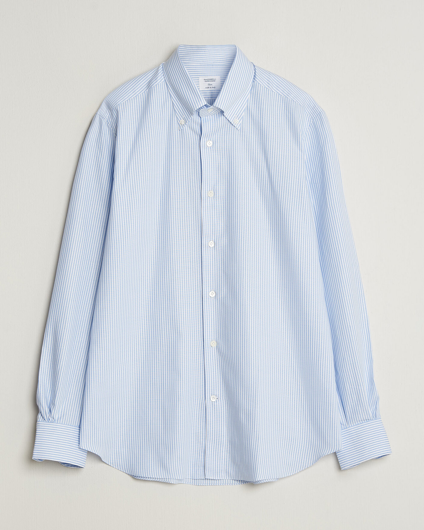 Heren | Overhemden | Mazzarelli | Soft Oxford Button Down Shirt Light Blue Stripe