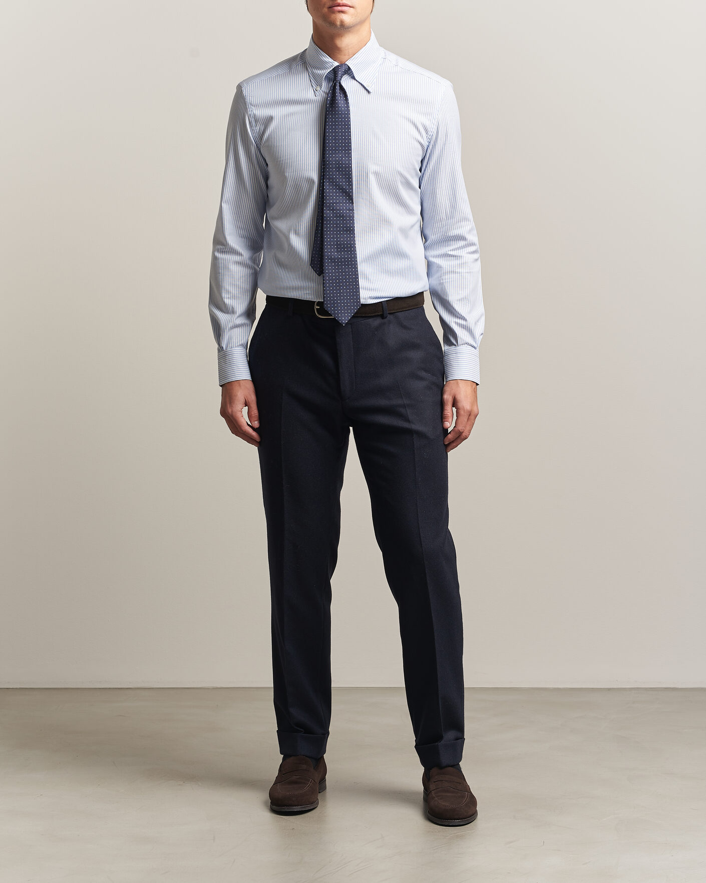 Heren | Overhemden | Mazzarelli | Soft Oxford Button Down Shirt Light Blue Stripe