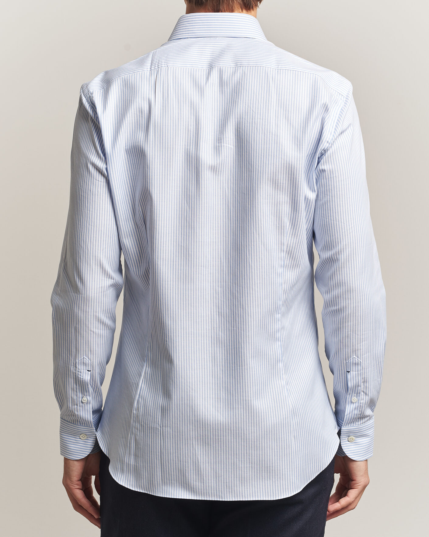 Heren | Overhemden | Mazzarelli | Soft Oxford Button Down Shirt Light Blue Stripe