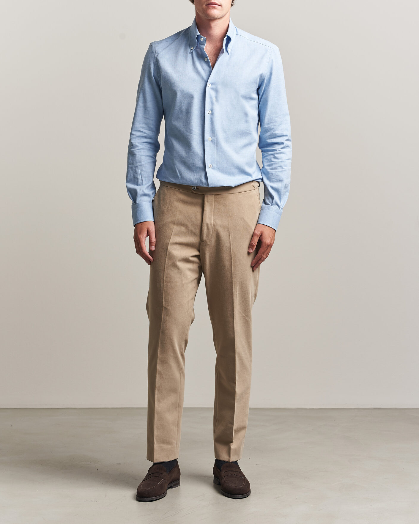 Heren | Overhemden | Mazzarelli | Soft Flannel Button Down Shirt Light Blue