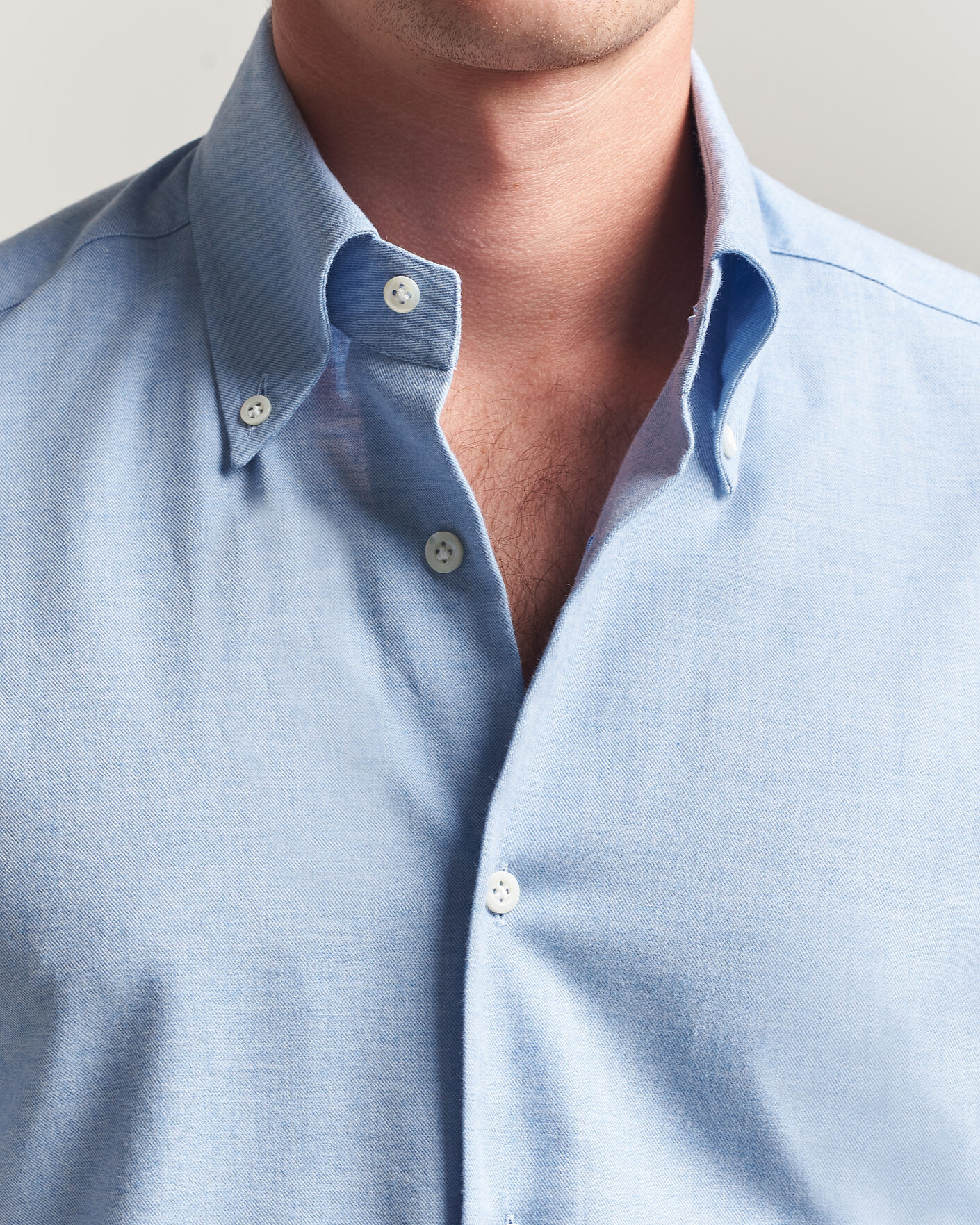 Heren | Overhemden | Mazzarelli | Soft Flannel Button Down Shirt Light Blue
