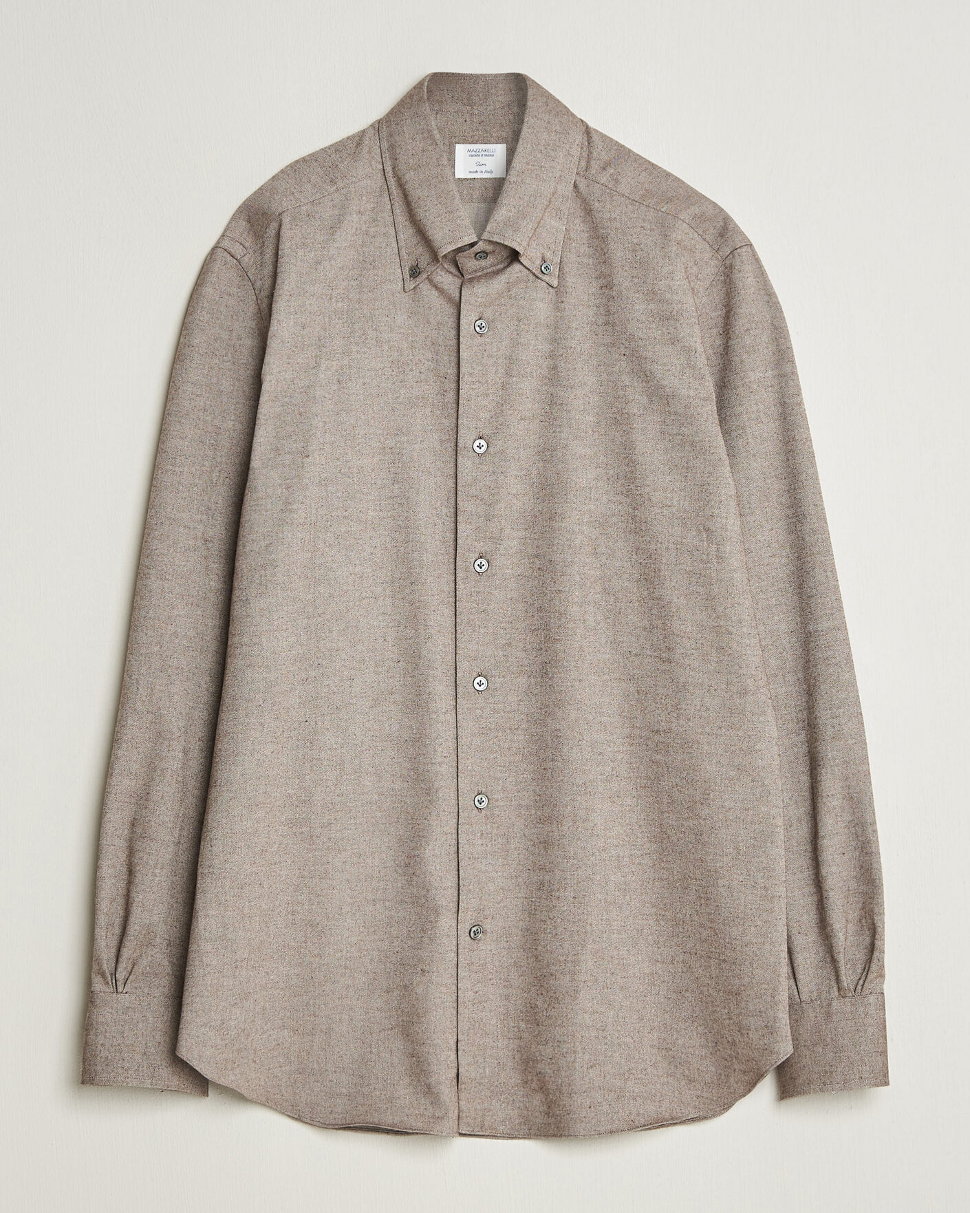 Heren | Overhemden | Mazzarelli | Soft Flannel Button Down Shirt Taupe
