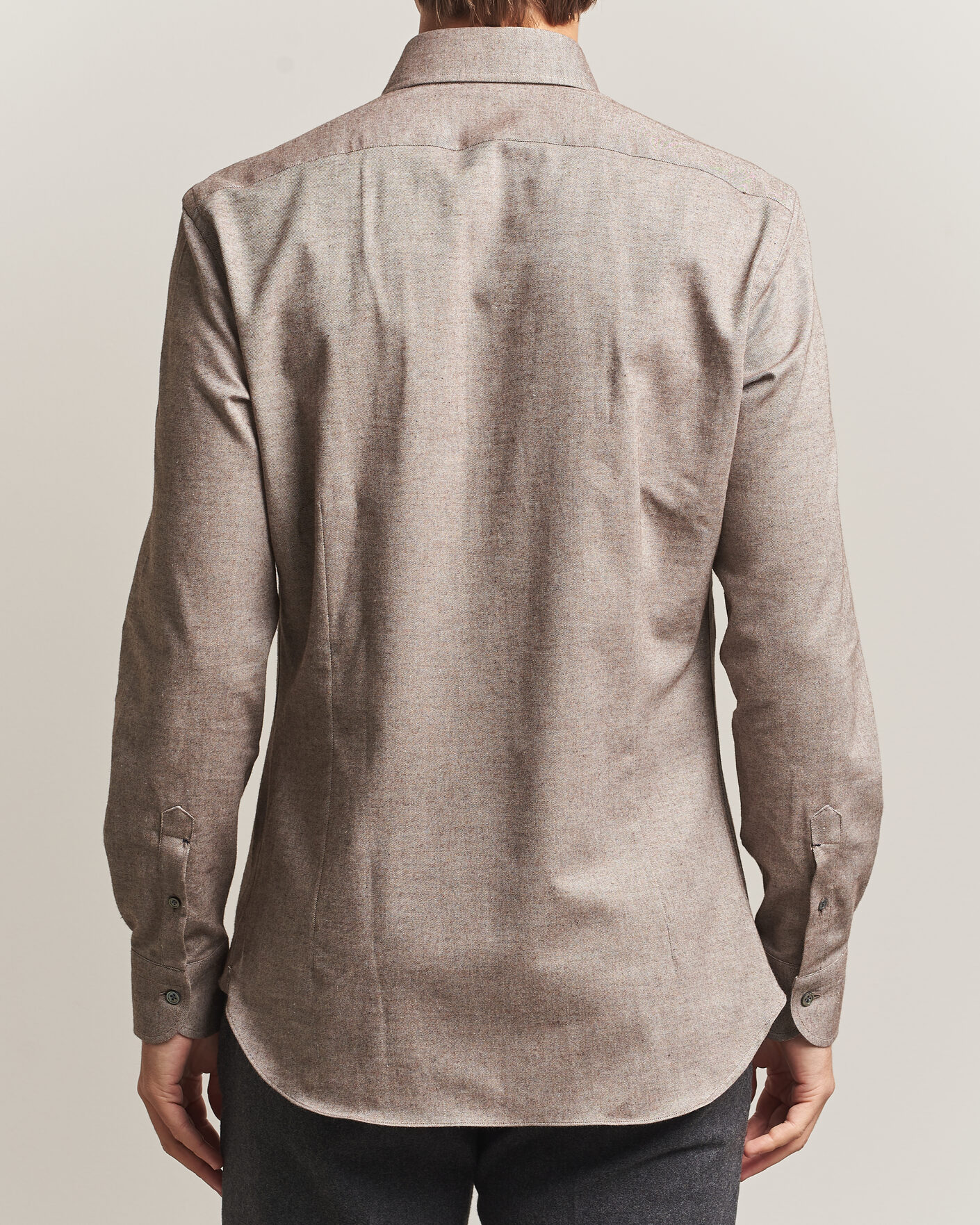 Heren | Overhemden | Mazzarelli | Soft Flannel Button Down Shirt Taupe