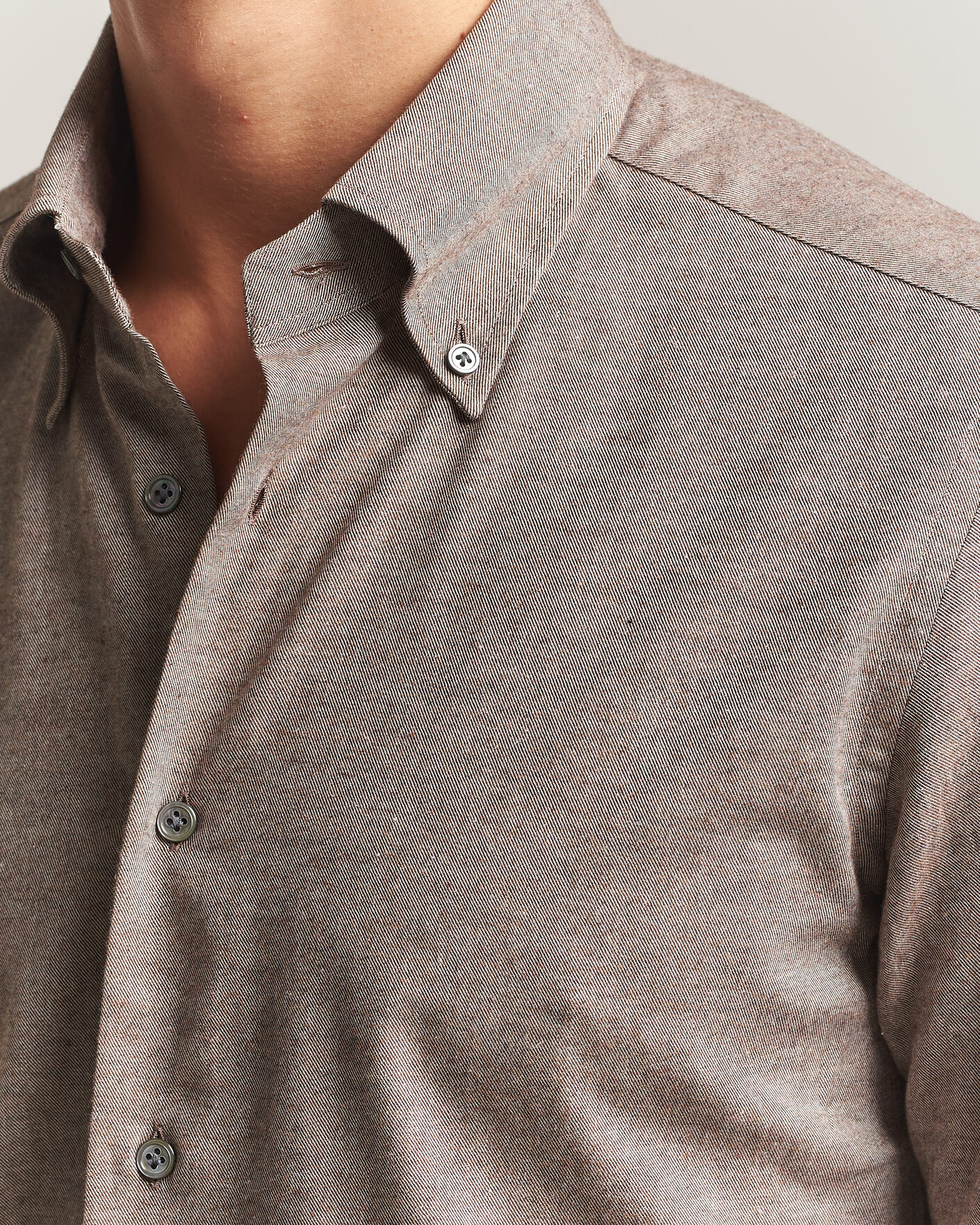 Heren | Overhemden | Mazzarelli | Soft Flannel Button Down Shirt Taupe