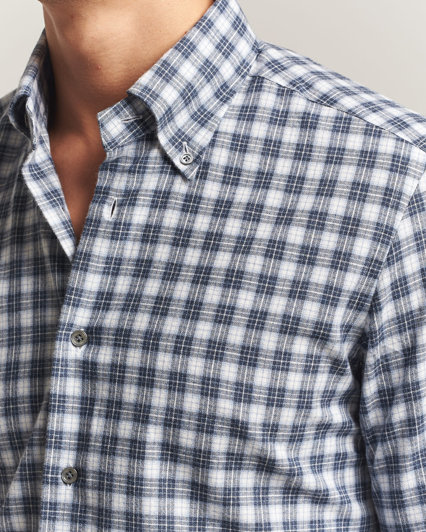 Heren | Overhemden | Mazzarelli | Soft Flannel Button Down Shirt Navy
