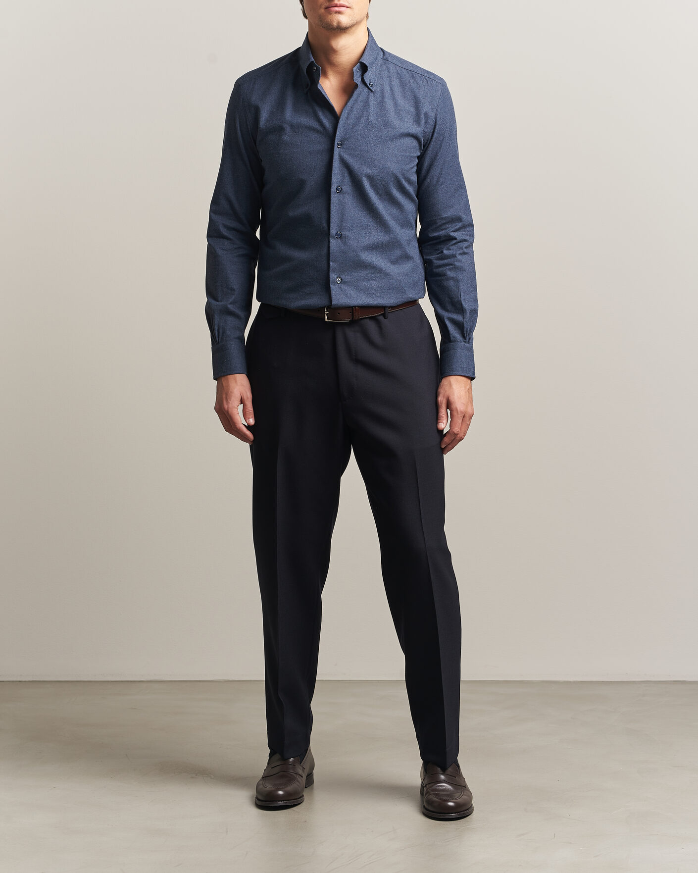 Heren | Overhemden | Mazzarelli | Soft Flannel Button Down Shirt Navy