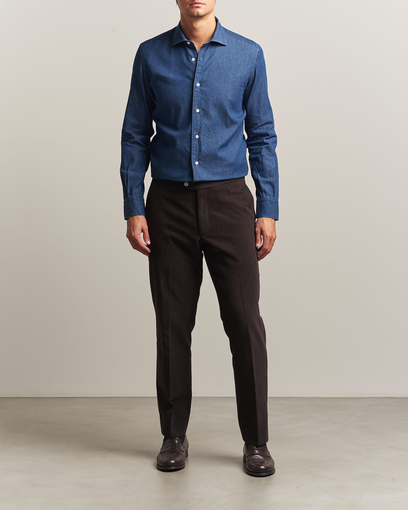 Heren | Overhemden | Mazzarelli | Soft Denim Shirt Blue Wash