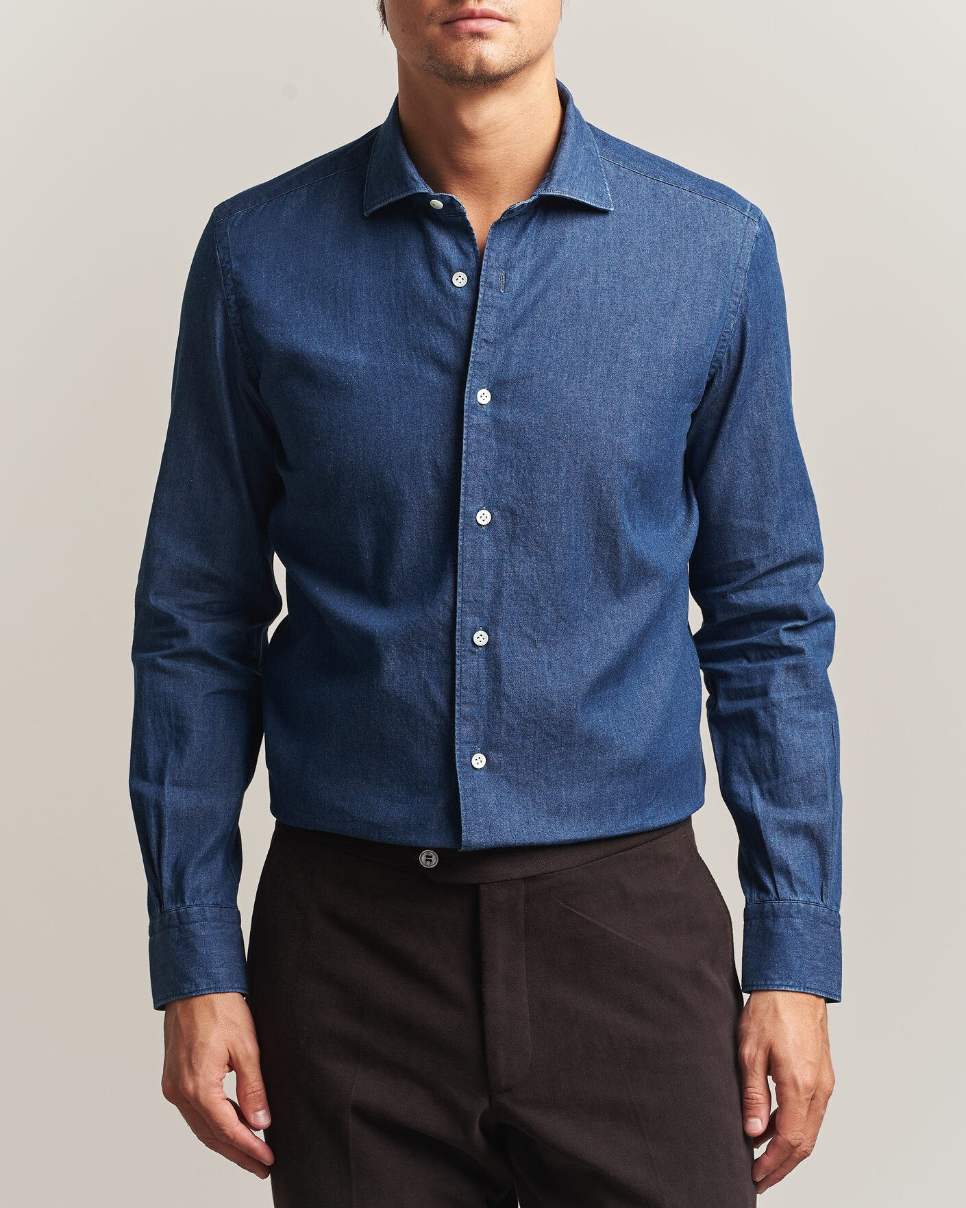 Heren | Overhemden | Mazzarelli | Soft Denim Shirt Blue Wash