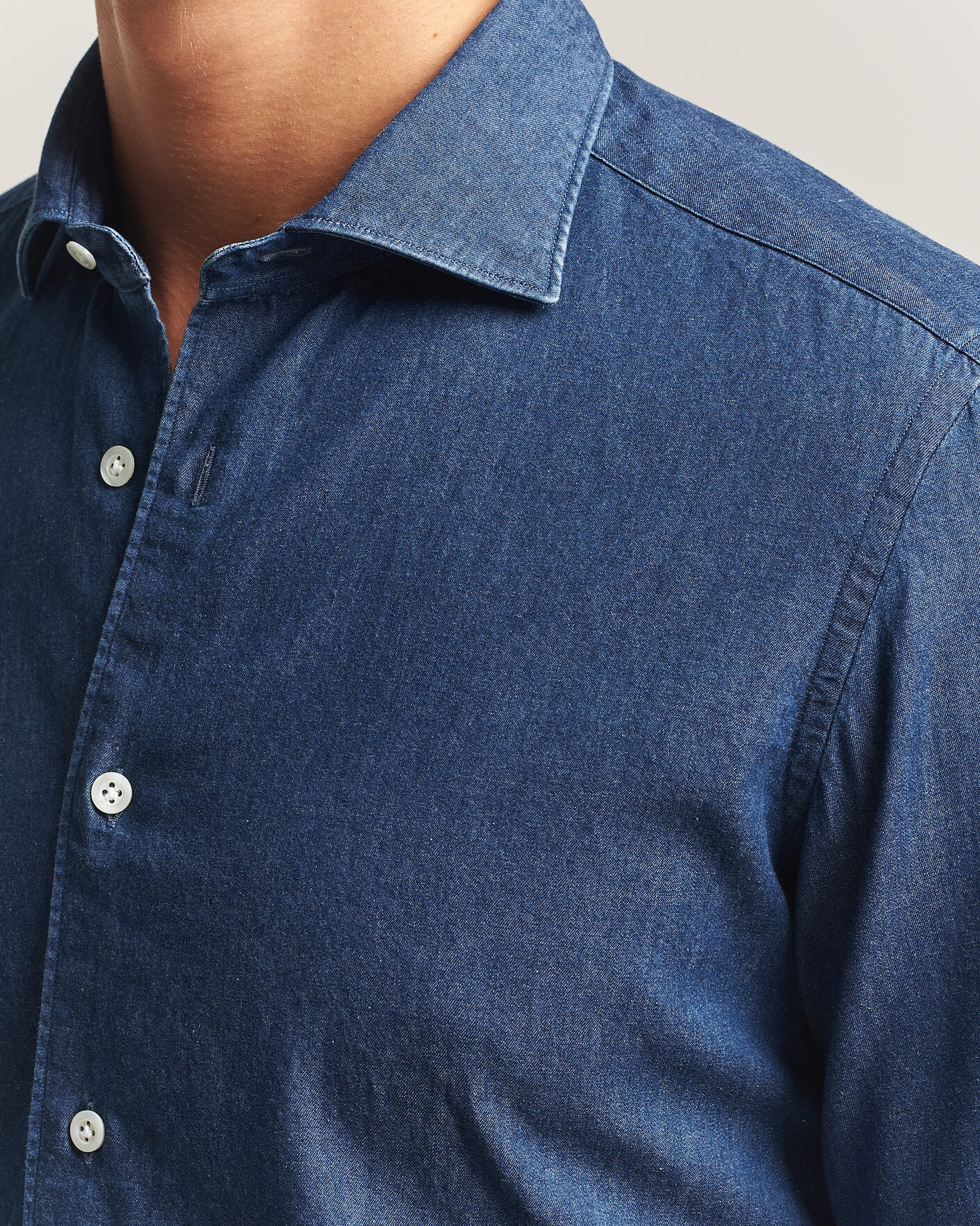 Heren | Overhemden | Mazzarelli | Soft Denim Shirt Blue Wash