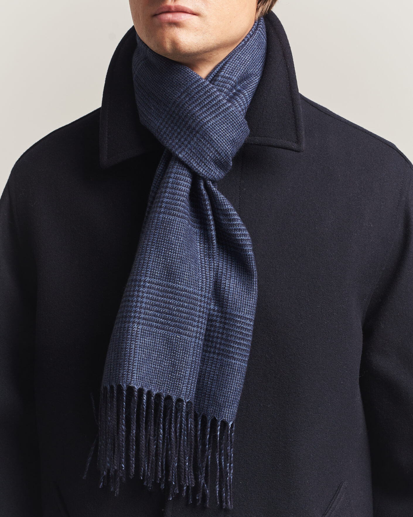Heren | Sjaals | Piacenza Cashmere | Cashmere/Silk Glencheck Scarf Navy