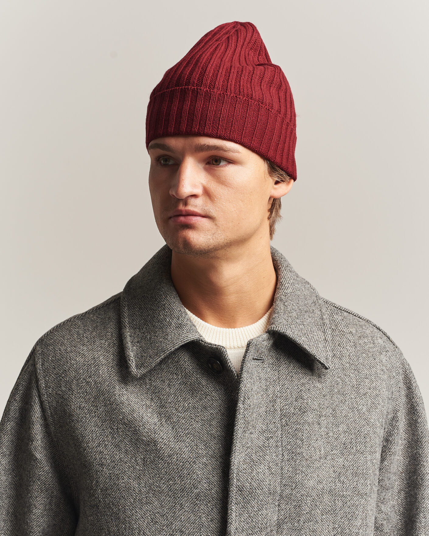 Heren | Mutsen | Piacenza Cashmere | Ribbed Cashmere Beanie Burgundy