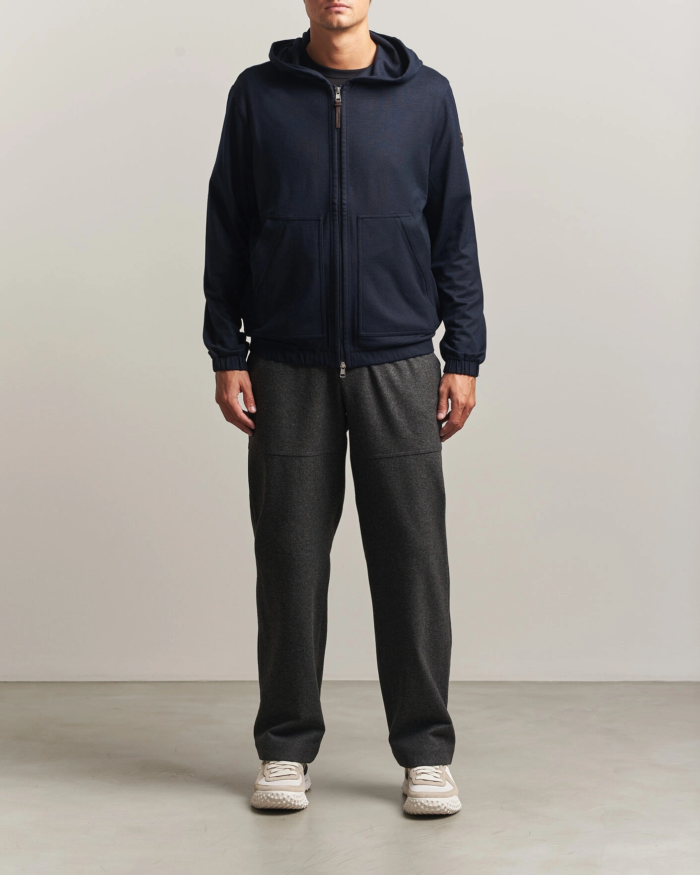 Heren | Truien | Moncler | Full Zip Flannel Hoodie Navy