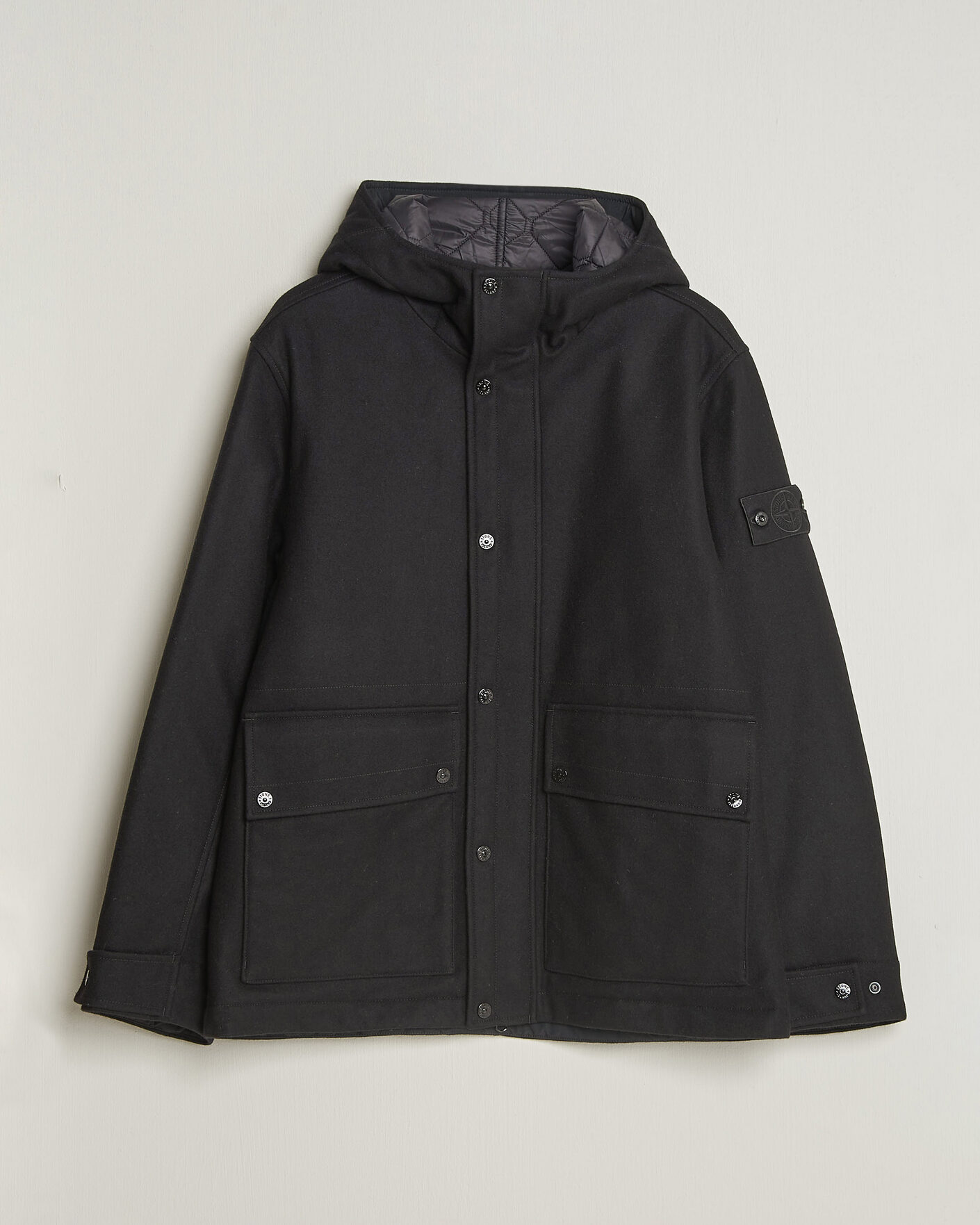 Heren | Jassen | Stone Island | Ghost Wool/Nylon Flannel Short Parka Black