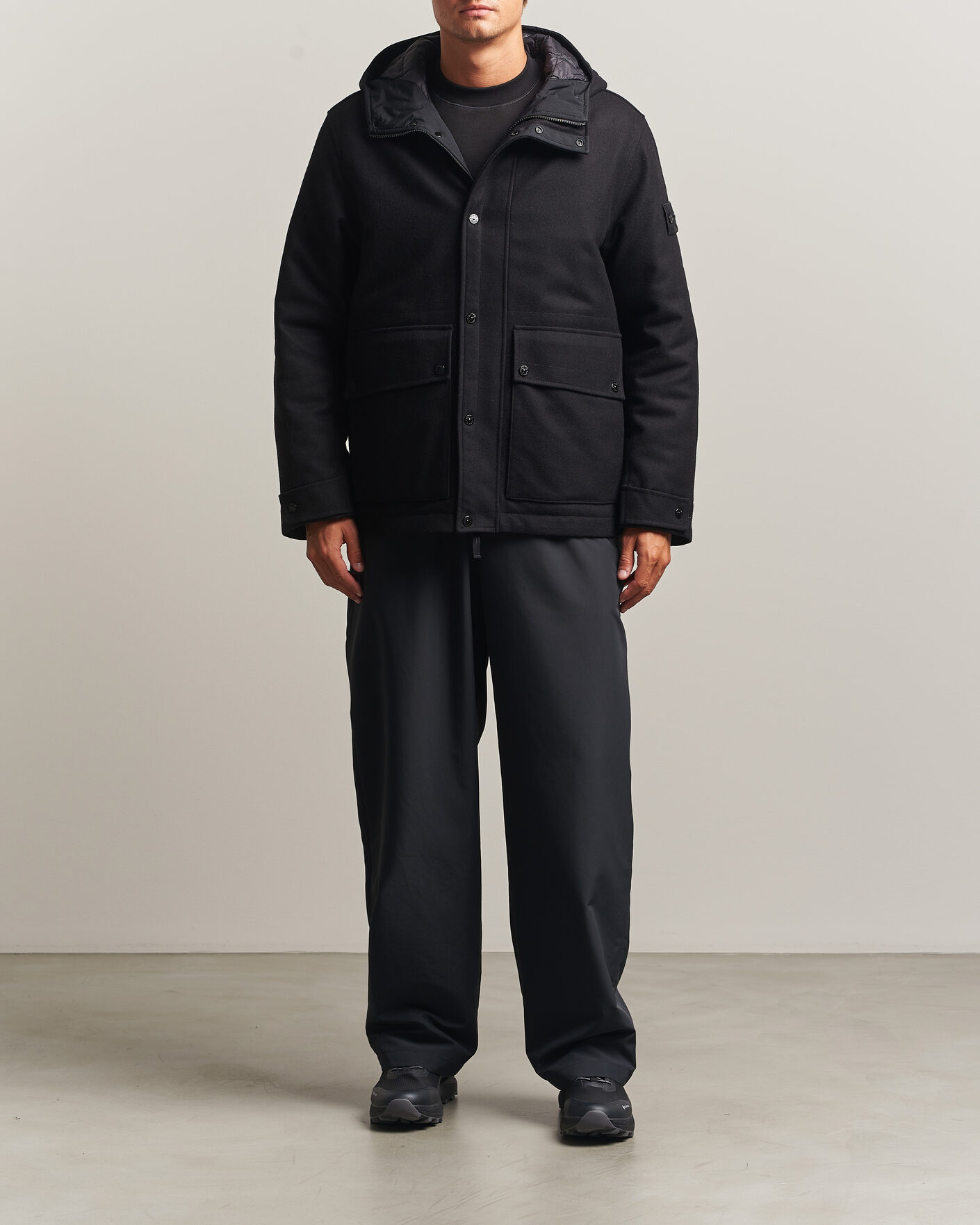 Heren | Jassen | Stone Island | Ghost Wool/Nylon Flannel Short Parka Black