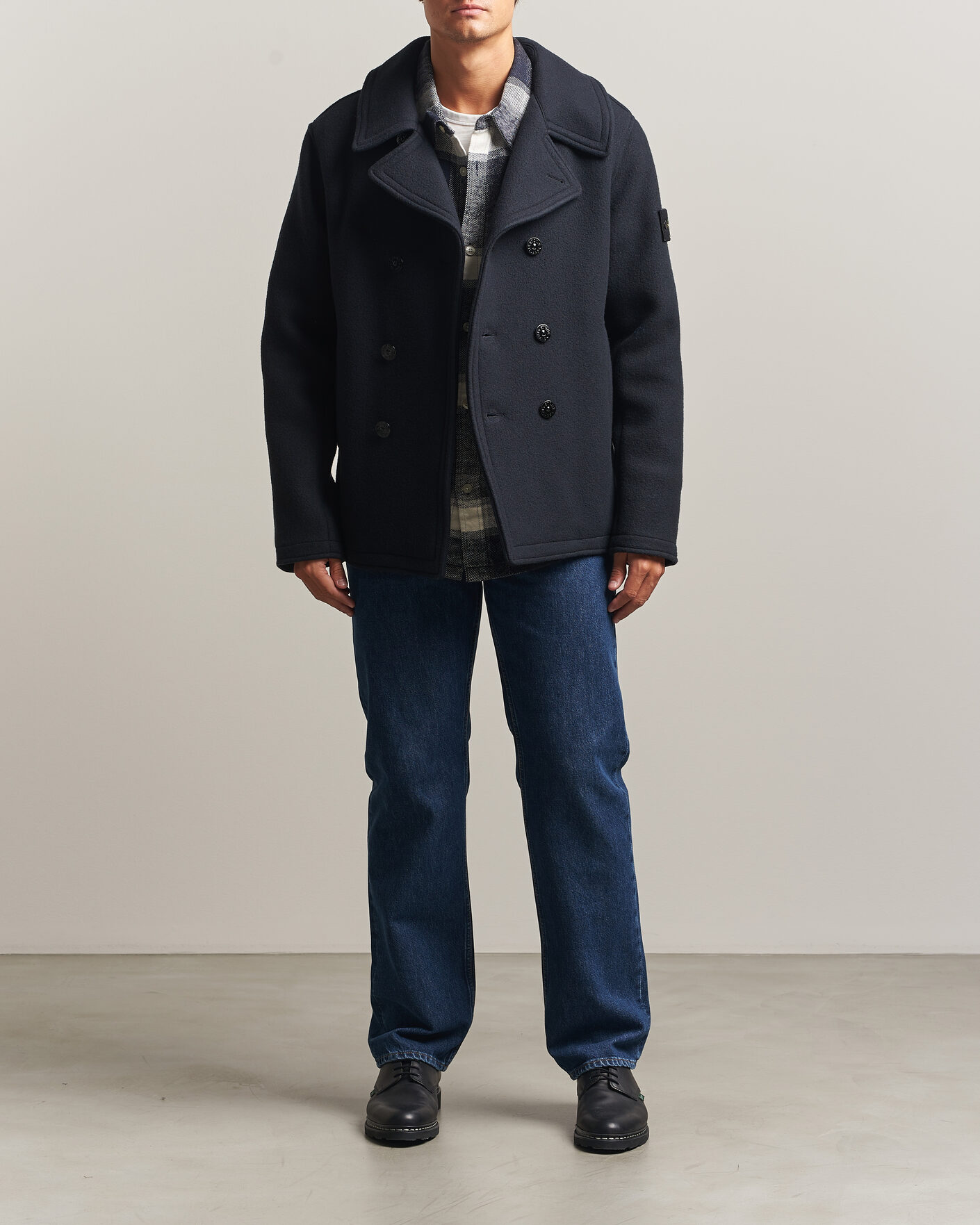 Heren | Jassen | Stone Island | Heavy Melton Wool Peacoat Navy Blue