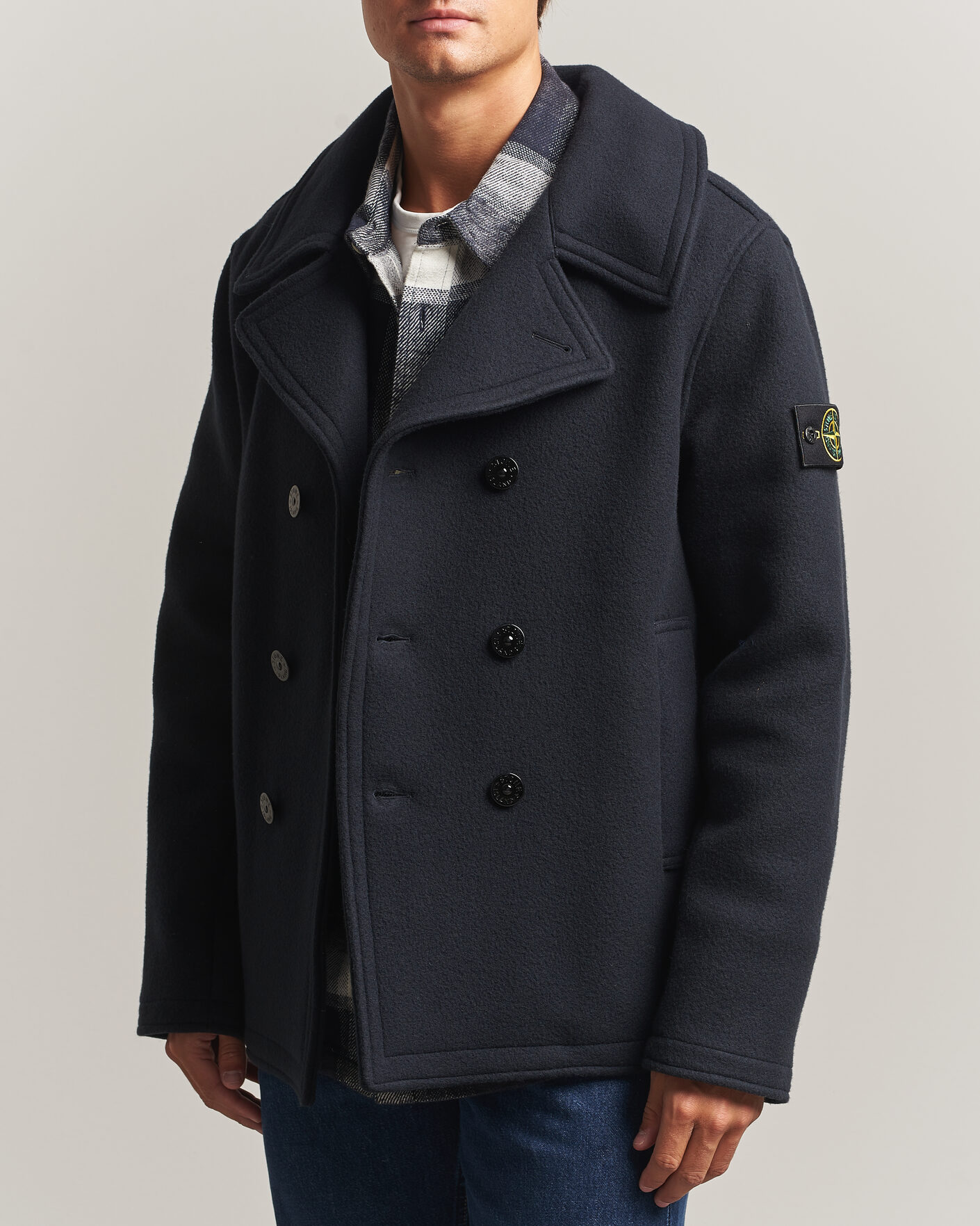 Heren | Jassen | Stone Island | Heavy Melton Wool Peacoat Navy Blue
