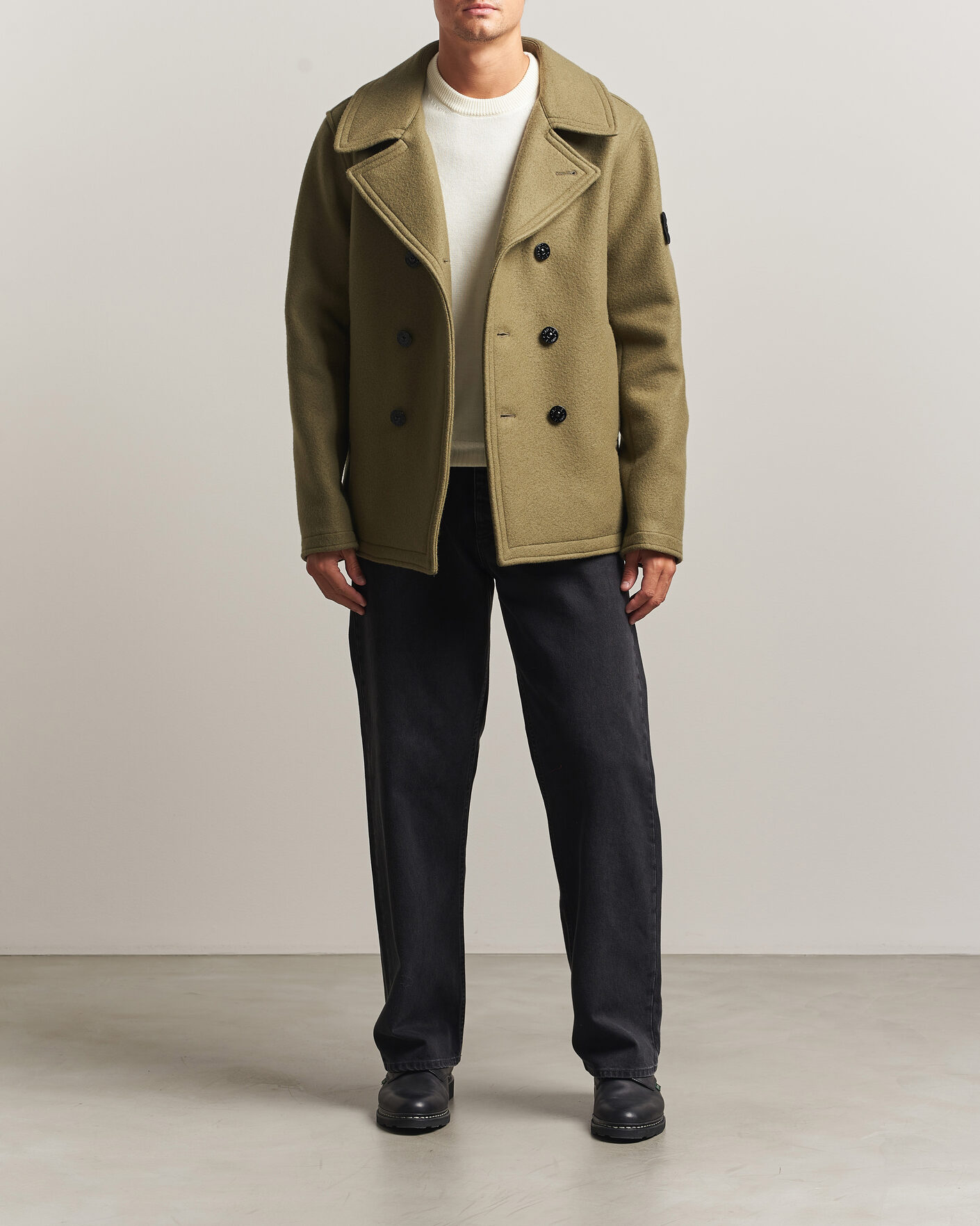 Heren | Jassen | Stone Island | Heavy Melton Wool Peacoat Miltary Green