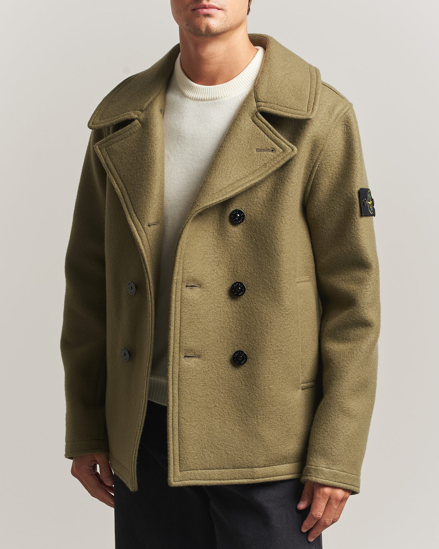 Heren | Jassen | Stone Island | Heavy Melton Wool Peacoat Miltary Green