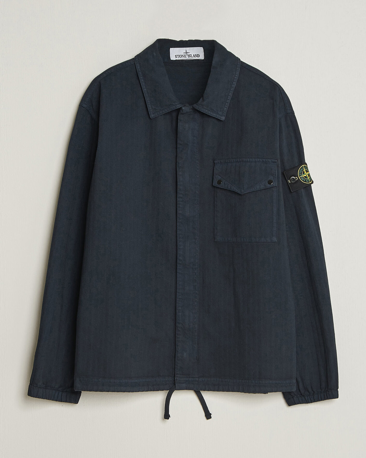 Heren | Overhemden | Stone Island | Garment Dyed Cotton Herringbone Overshirt Navy Blue