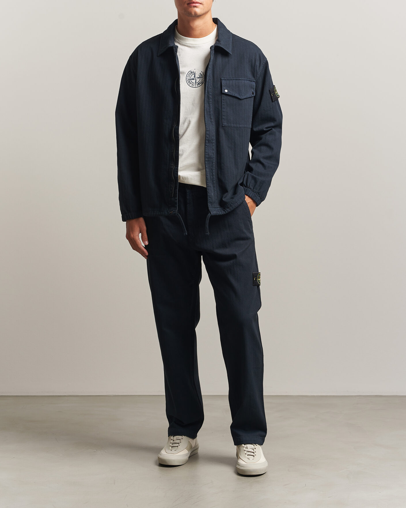 Heren | Overhemden | Stone Island | Garment Dyed Cotton Herringbone Overshirt Navy Blue