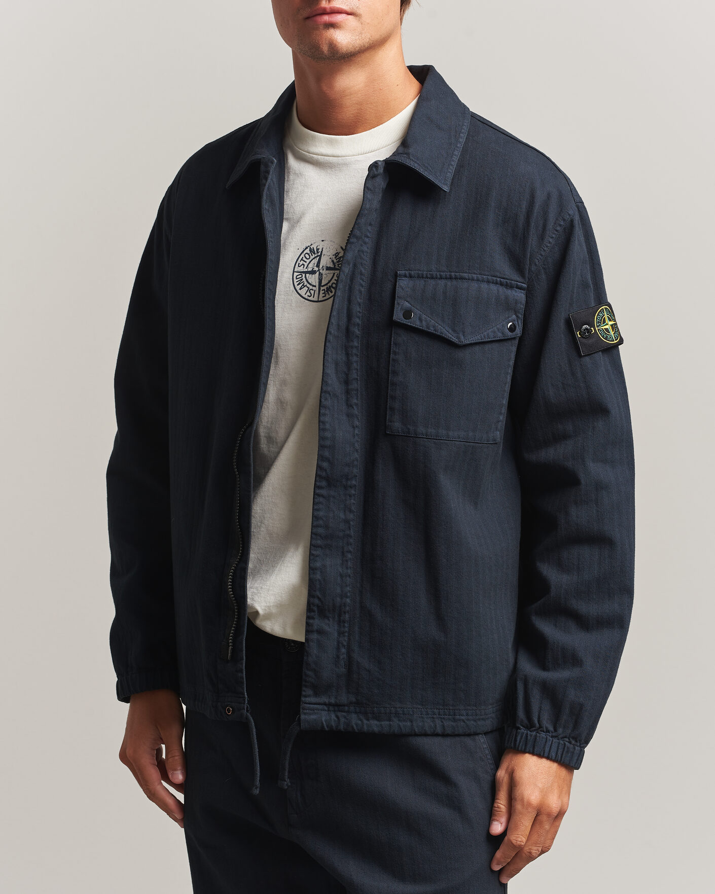 Heren | Overhemden | Stone Island | Garment Dyed Cotton Herringbone Overshirt Navy Blue