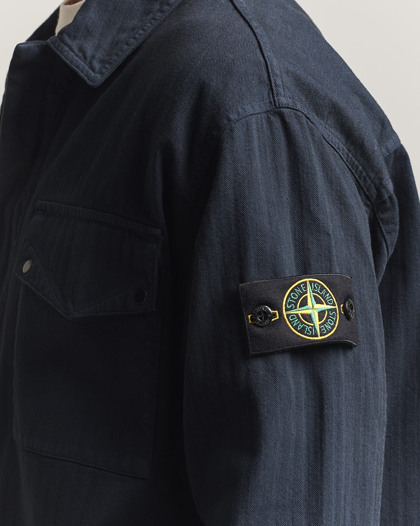 Heren | Overhemden | Stone Island | Garment Dyed Cotton Herringbone Overshirt Navy Blue