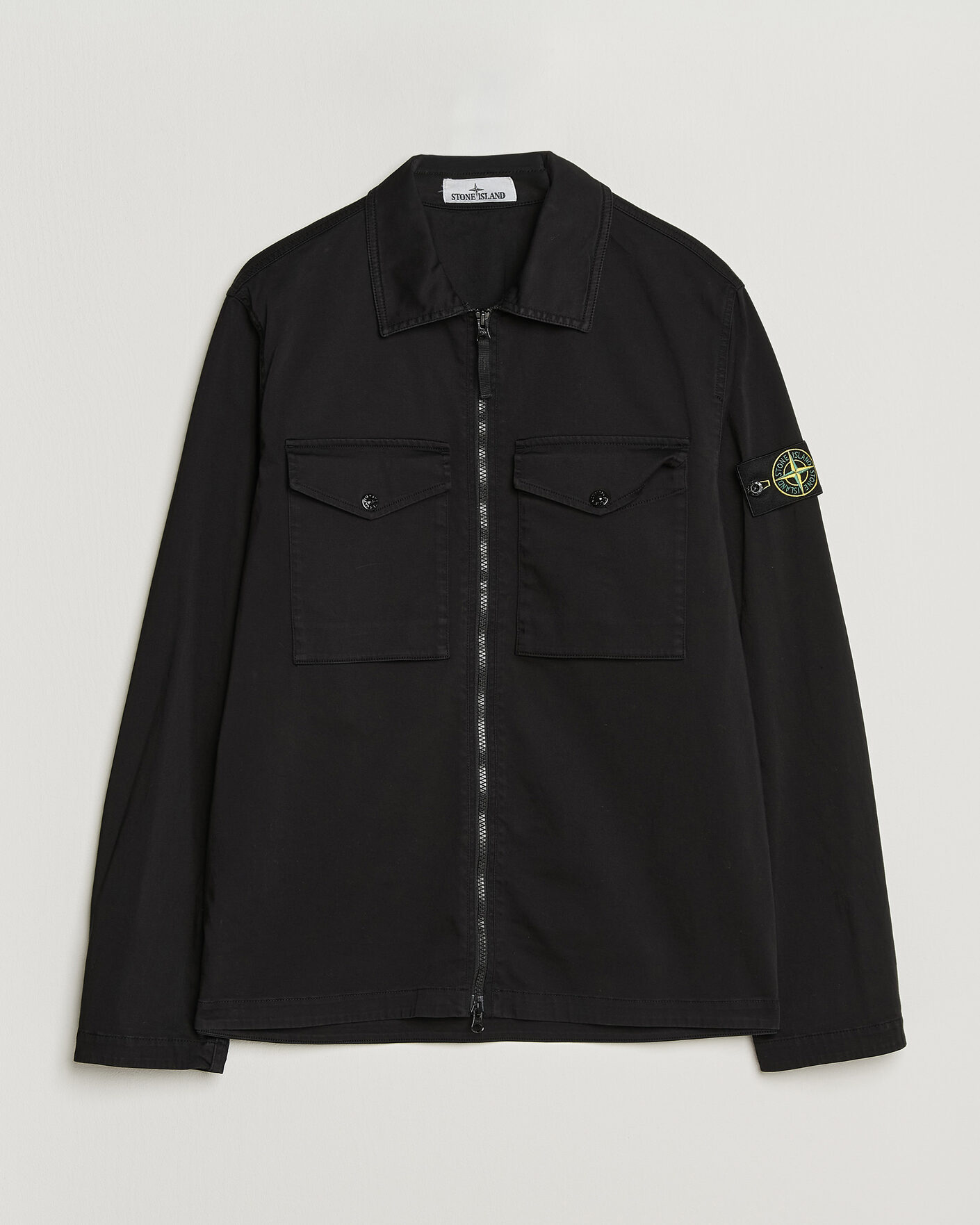 Heren | Overhemden | Stone Island | Organic Cotton Satin Stretch Zip Overshirt Black