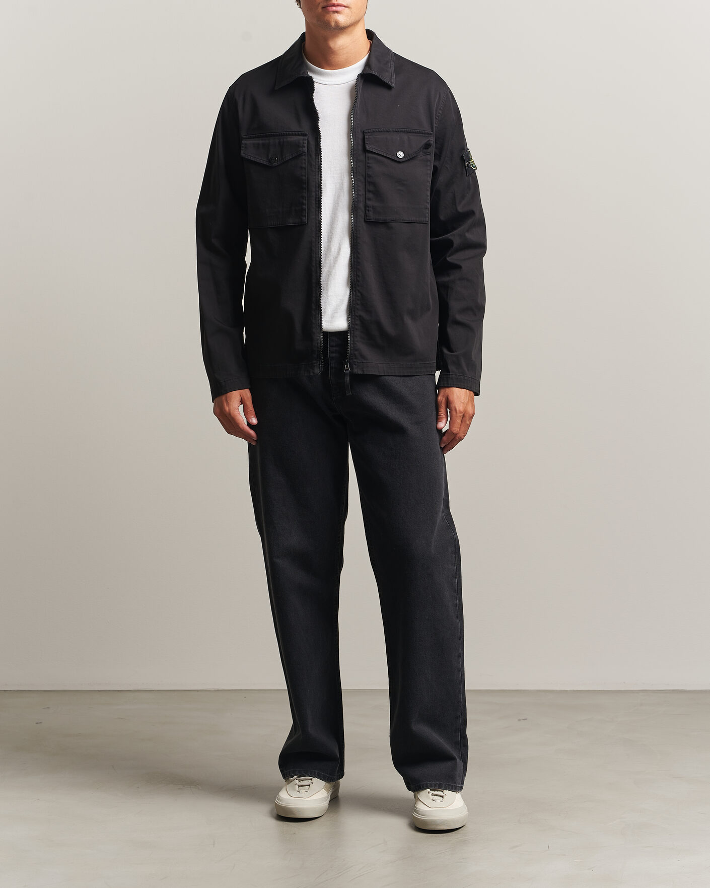 Heren | Overhemden | Stone Island | Organic Cotton Satin Stretch Zip Overshirt Black