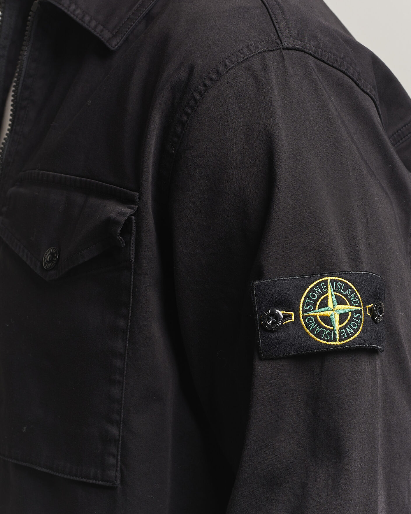 Heren | Overhemden | Stone Island | Organic Cotton Satin Stretch Zip Overshirt Black