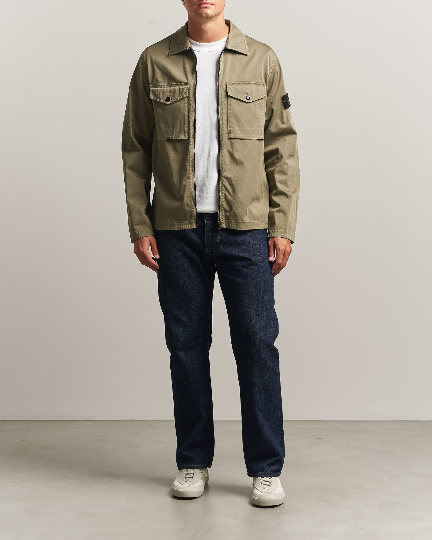 Heren | Overhemden | Stone Island | Organic Cotton Satin Stretch Zip Overshirt Miltary Green