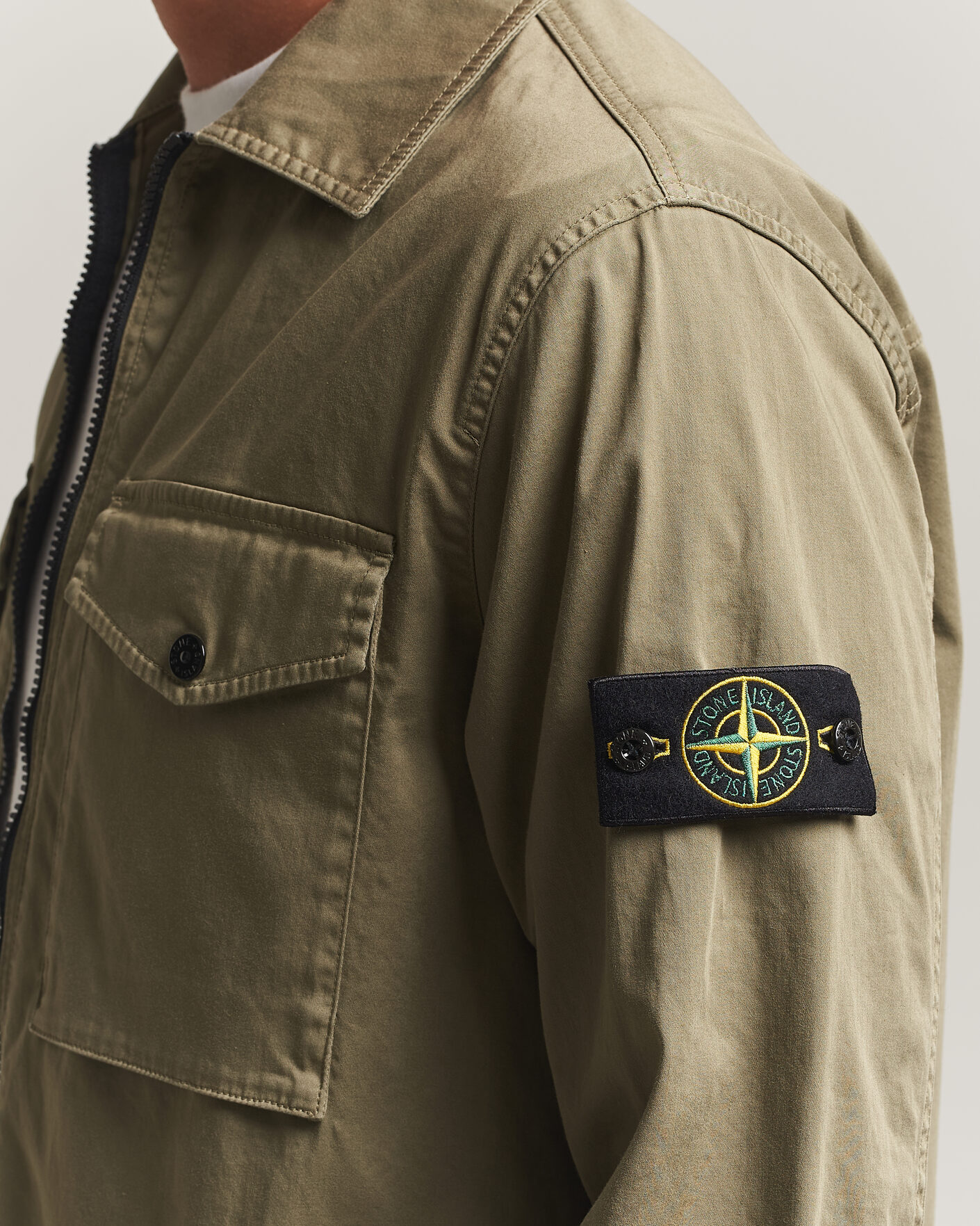 Heren | Overhemden | Stone Island | Organic Cotton Satin Stretch Zip Overshirt Miltary Green