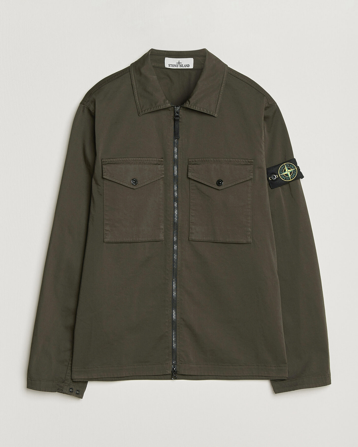 Heren | Overhemden | Stone Island | Organic Cotton Satin Stretch Zip Overshirt Grey