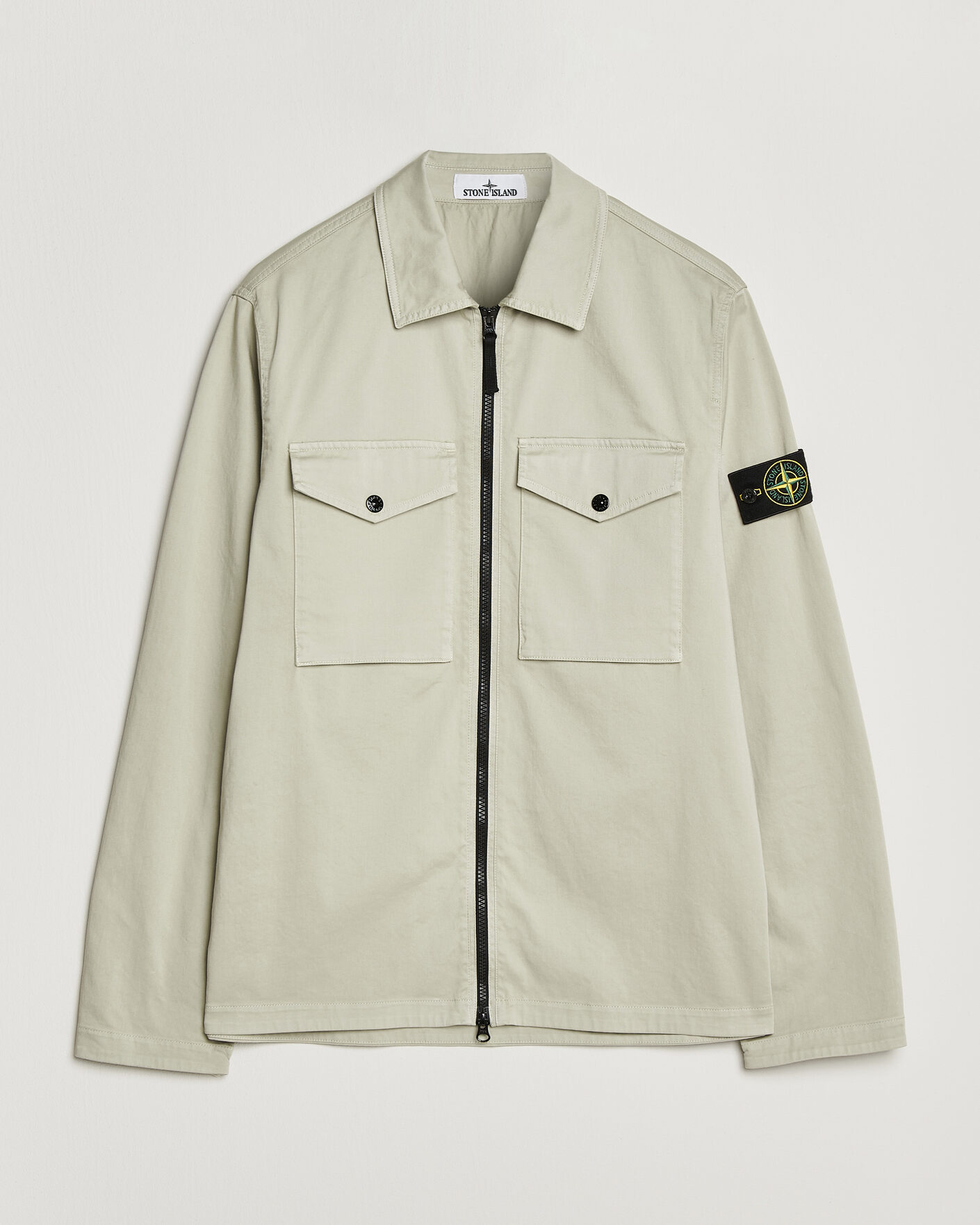 Heren | Overhemden | Stone Island | Organic Cotton Satin Stretch Zip Overshirt Sand