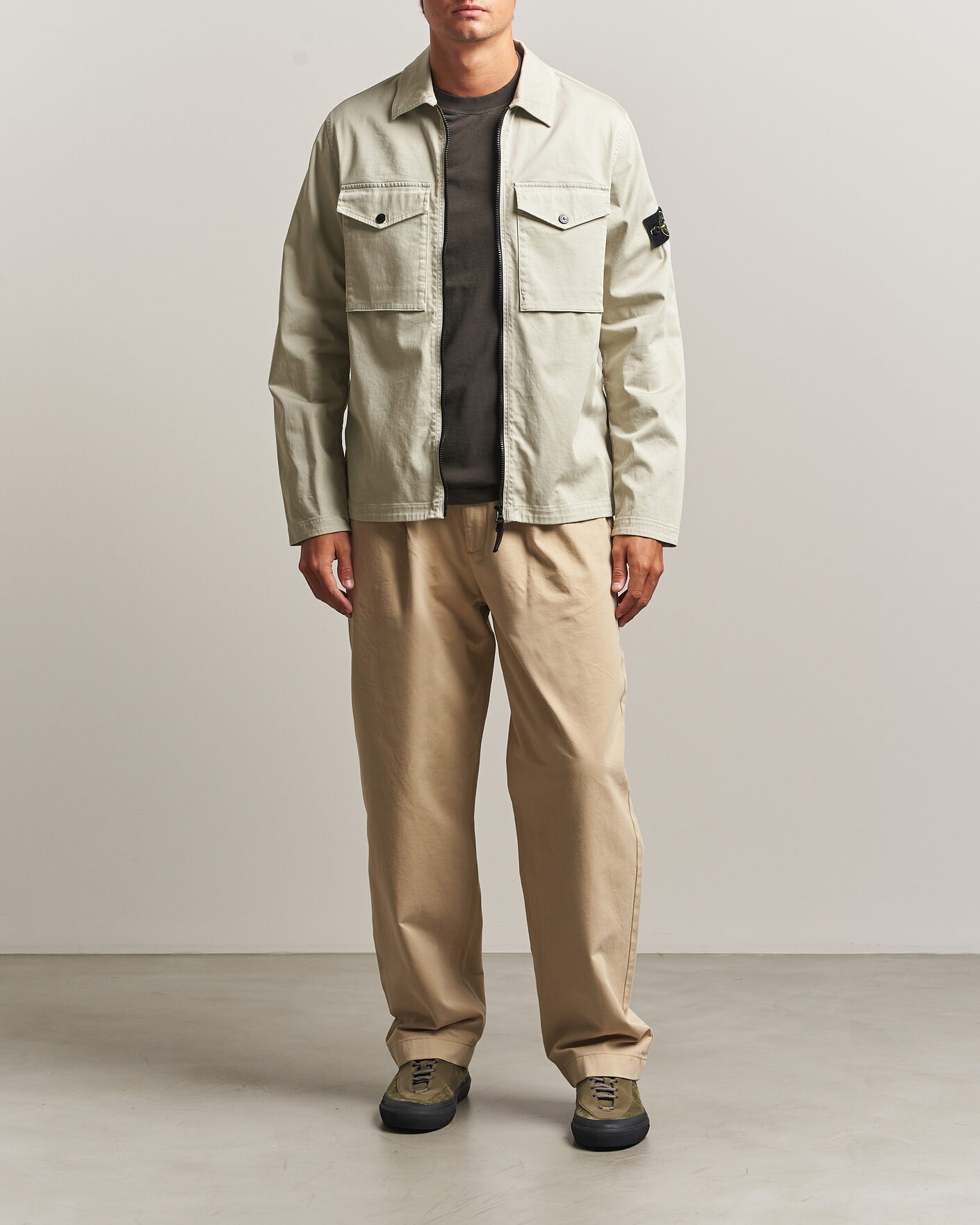 Heren | Overhemden | Stone Island | Organic Cotton Satin Stretch Zip Overshirt Sand