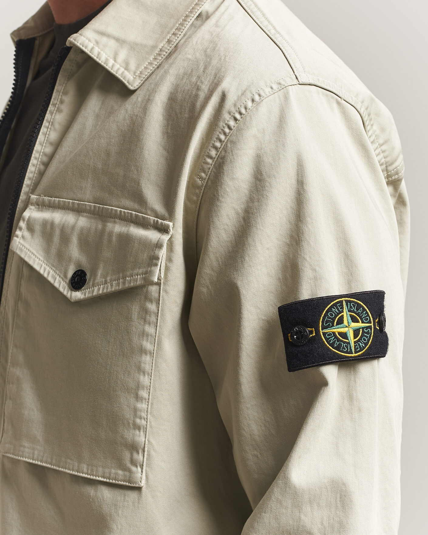 Heren | Overhemden | Stone Island | Organic Cotton Satin Stretch Zip Overshirt Sand