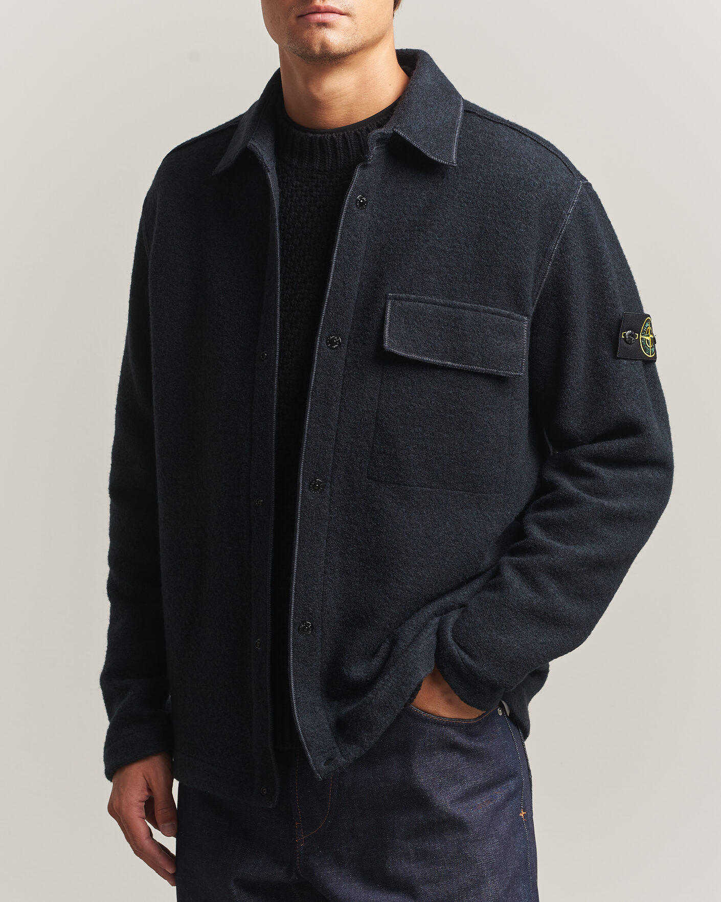 Heren | Overhemden | Stone Island | Micro Bouclé Overshirt Navy Blue
