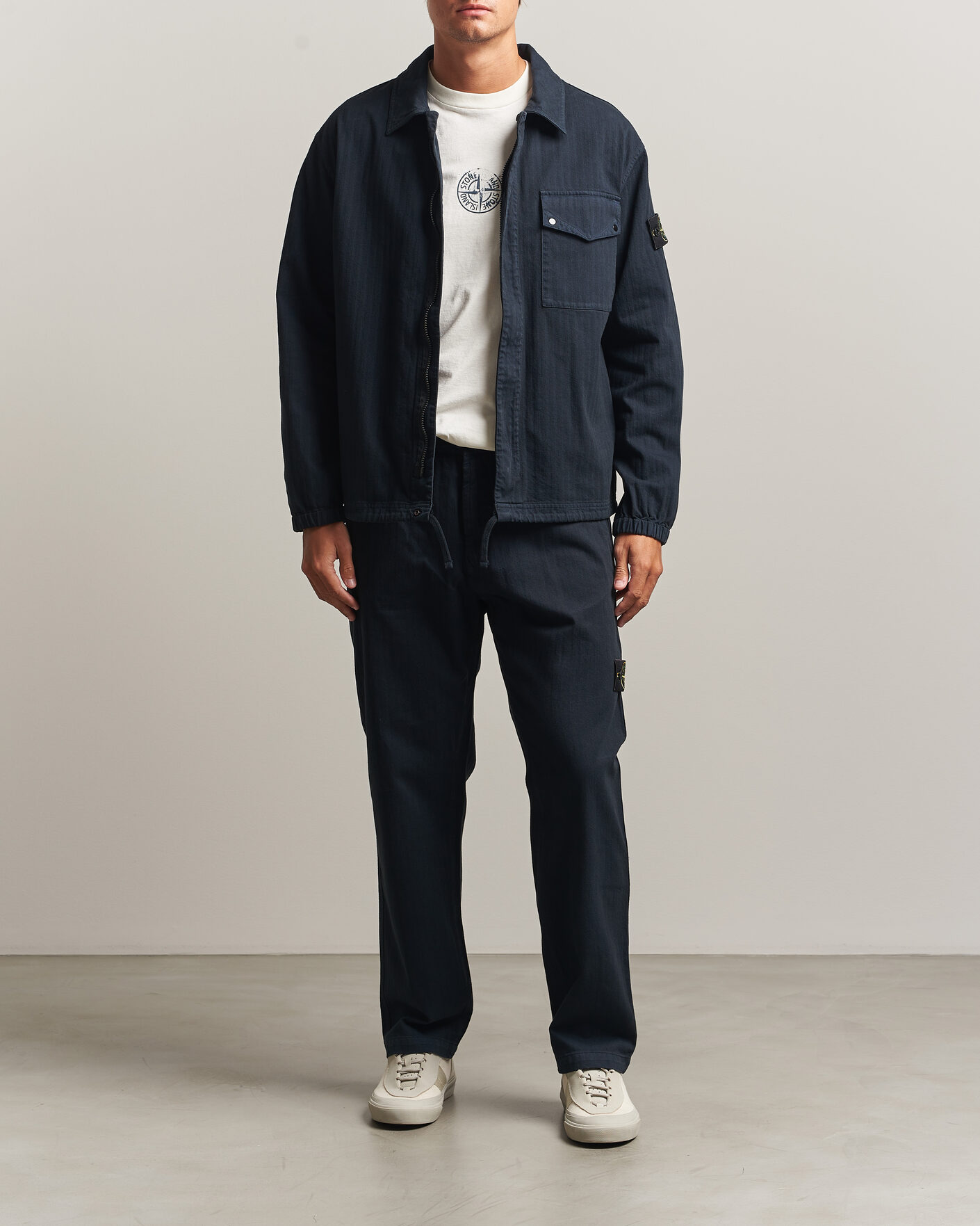 Heren | Broeken | Stone Island | Cotton Herringbone Pants Navy Blue
