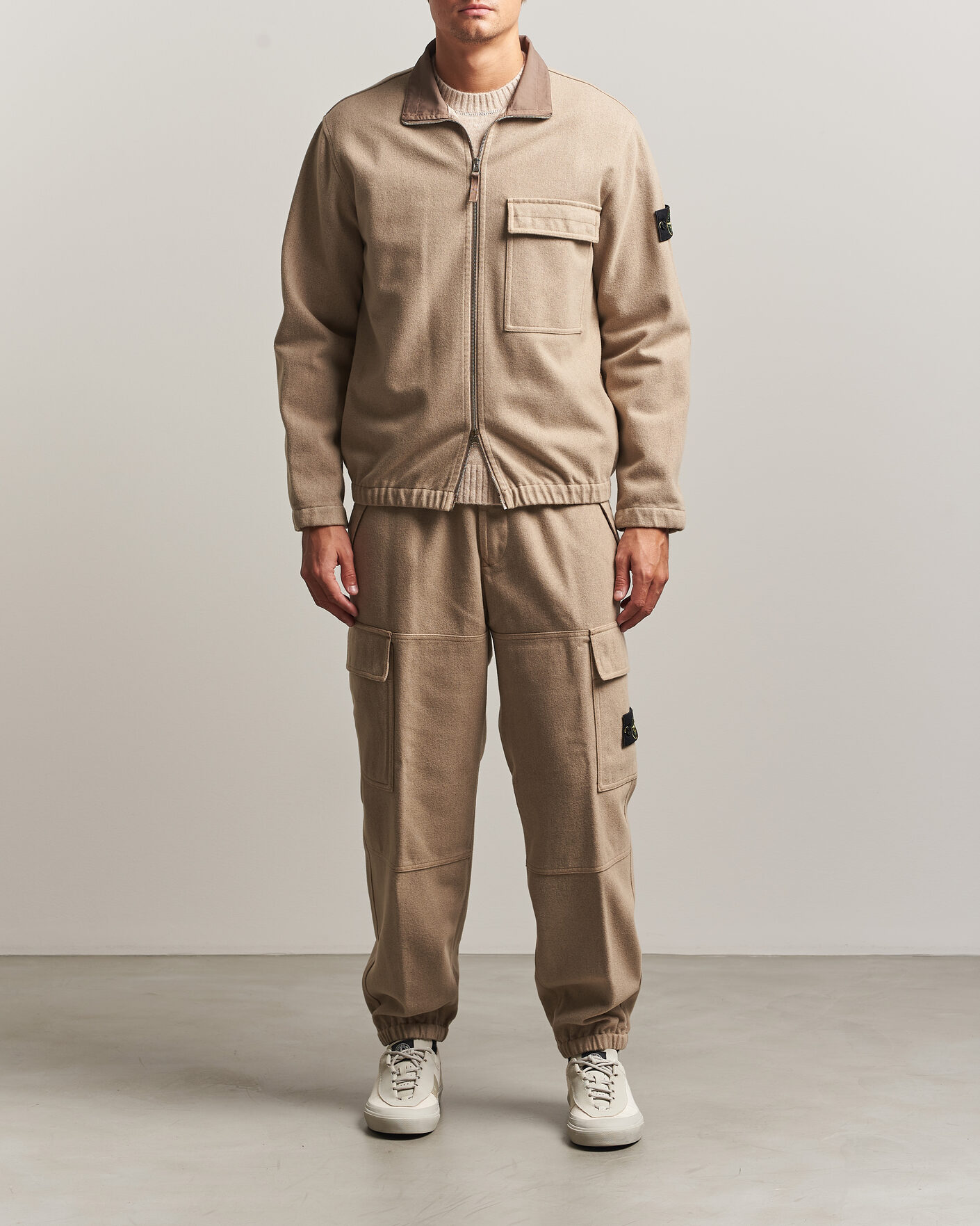 Heren | Broeken | Stone Island | Wool/Nylon Flannel Cargo Trousers Biscuit