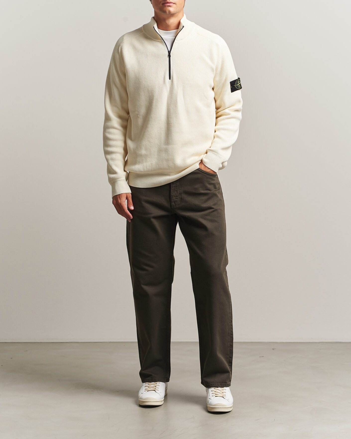 Heren | Truien | Stone Island | Ribbed Soft Organic Cotton Half-Zip Ivory