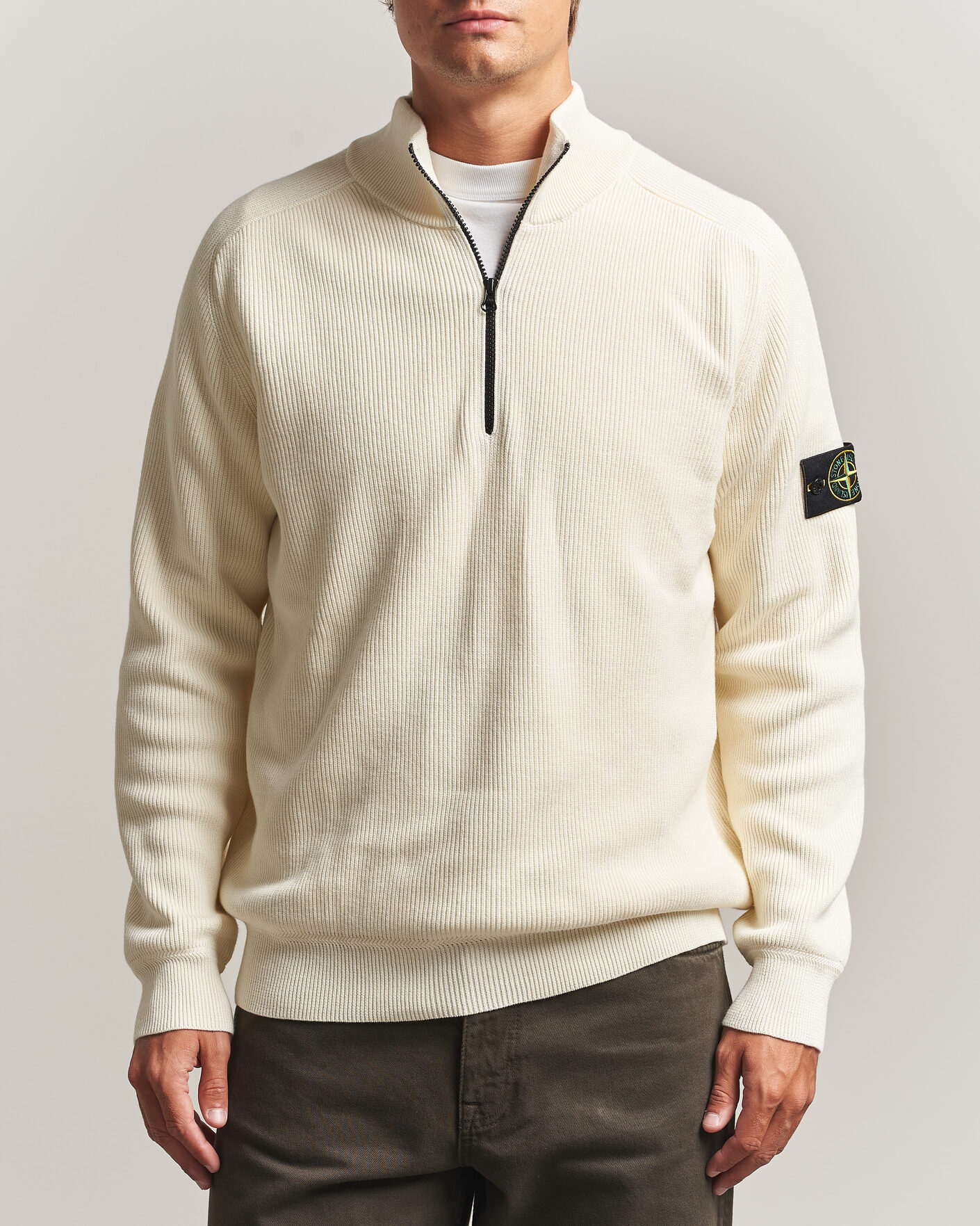 Heren | Truien | Stone Island | Ribbed Soft Organic Cotton Half-Zip Ivory
