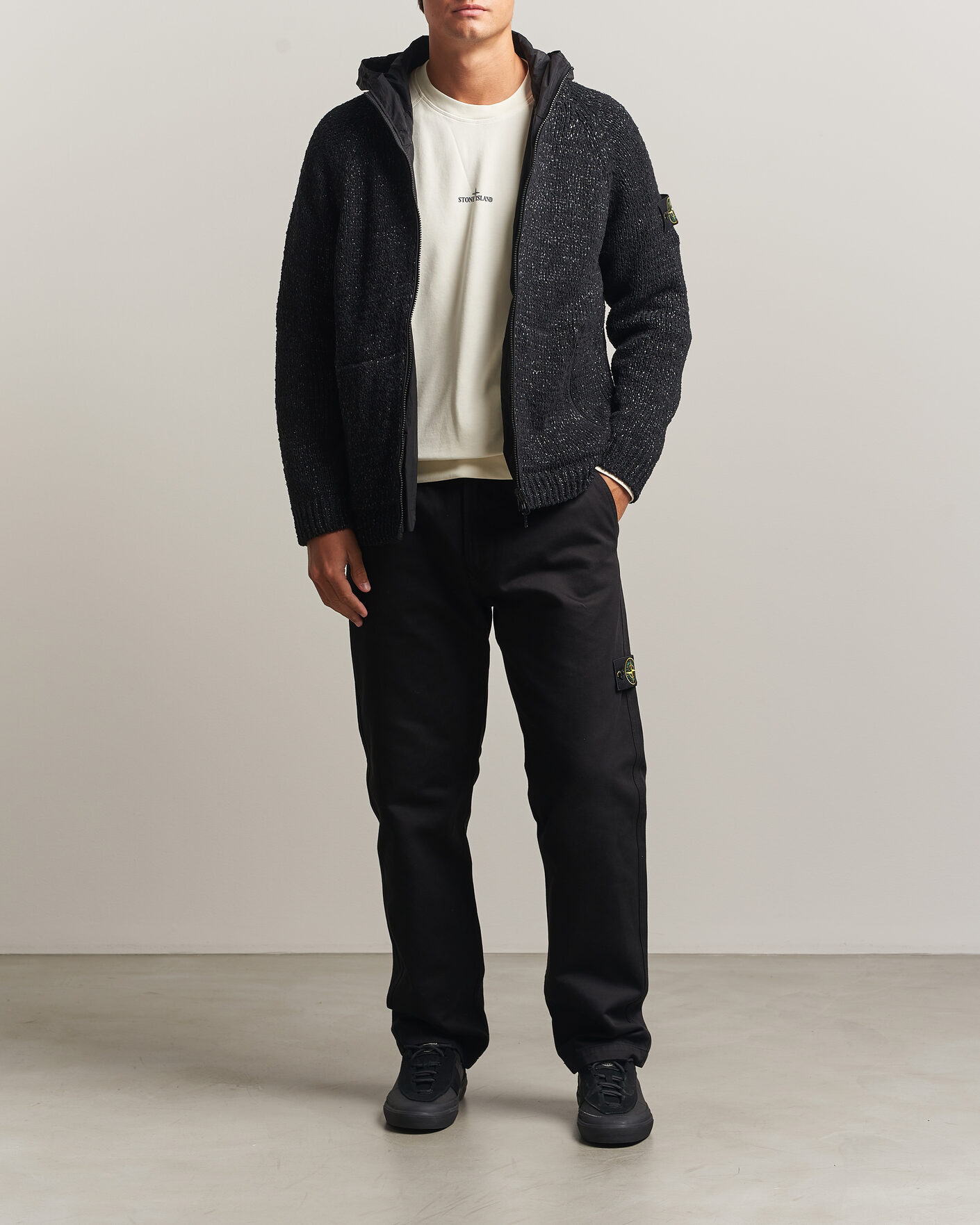 Heren | Truien | Stone Island | Brushed Cotton/Nylon Reversible Zip Hood Black
