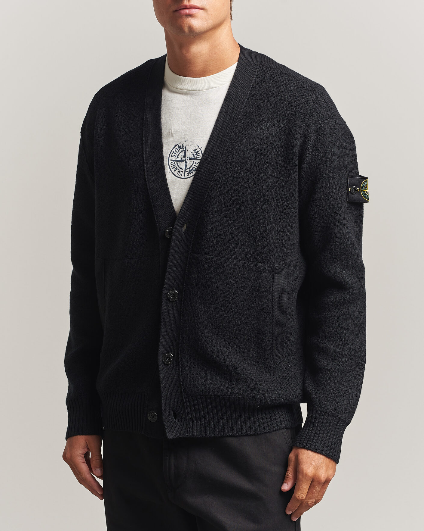 Heren | Truien | Stone Island | Textured Stitch Wool Cardigan Black